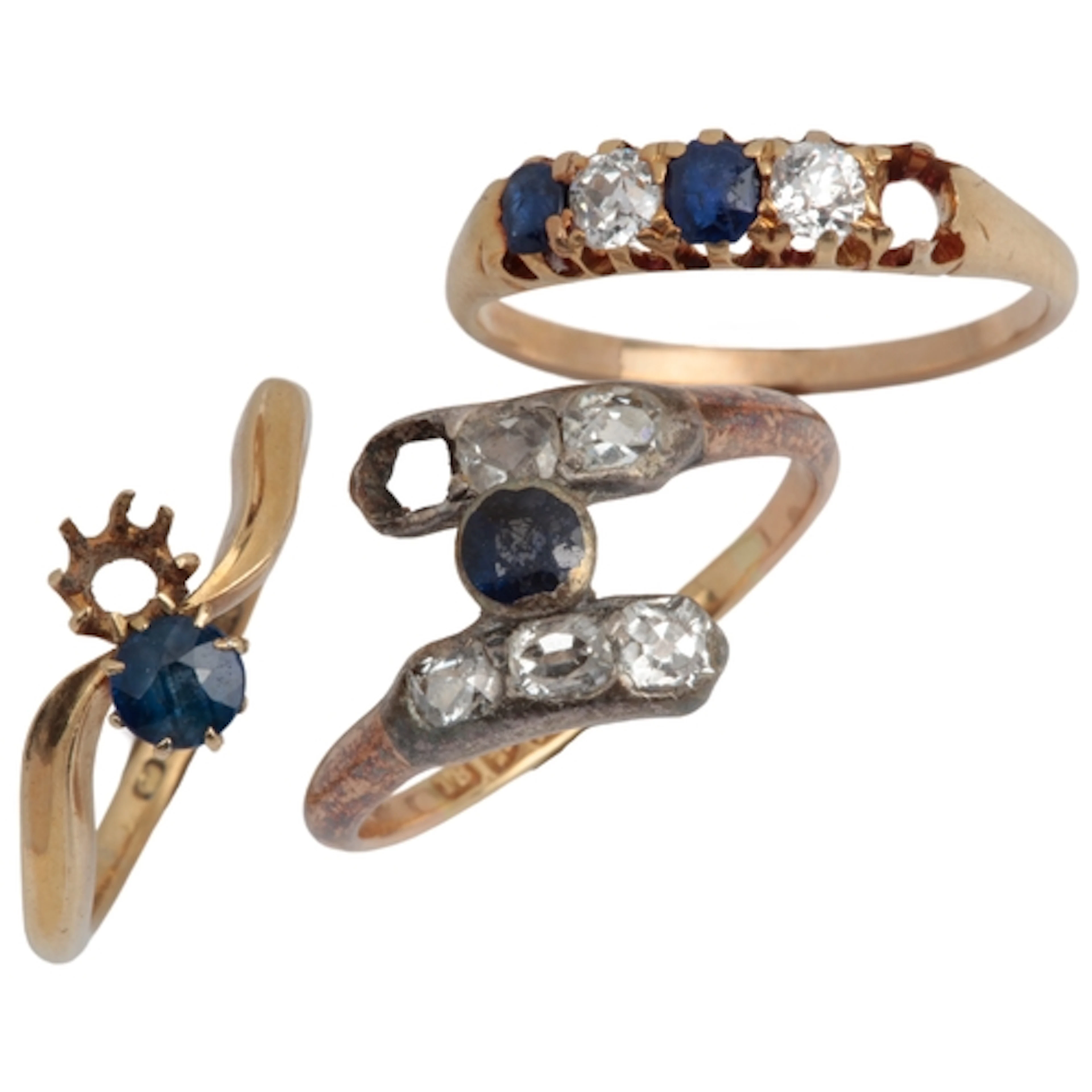 Three sapphire and diamond rings, early 20th century, compri...