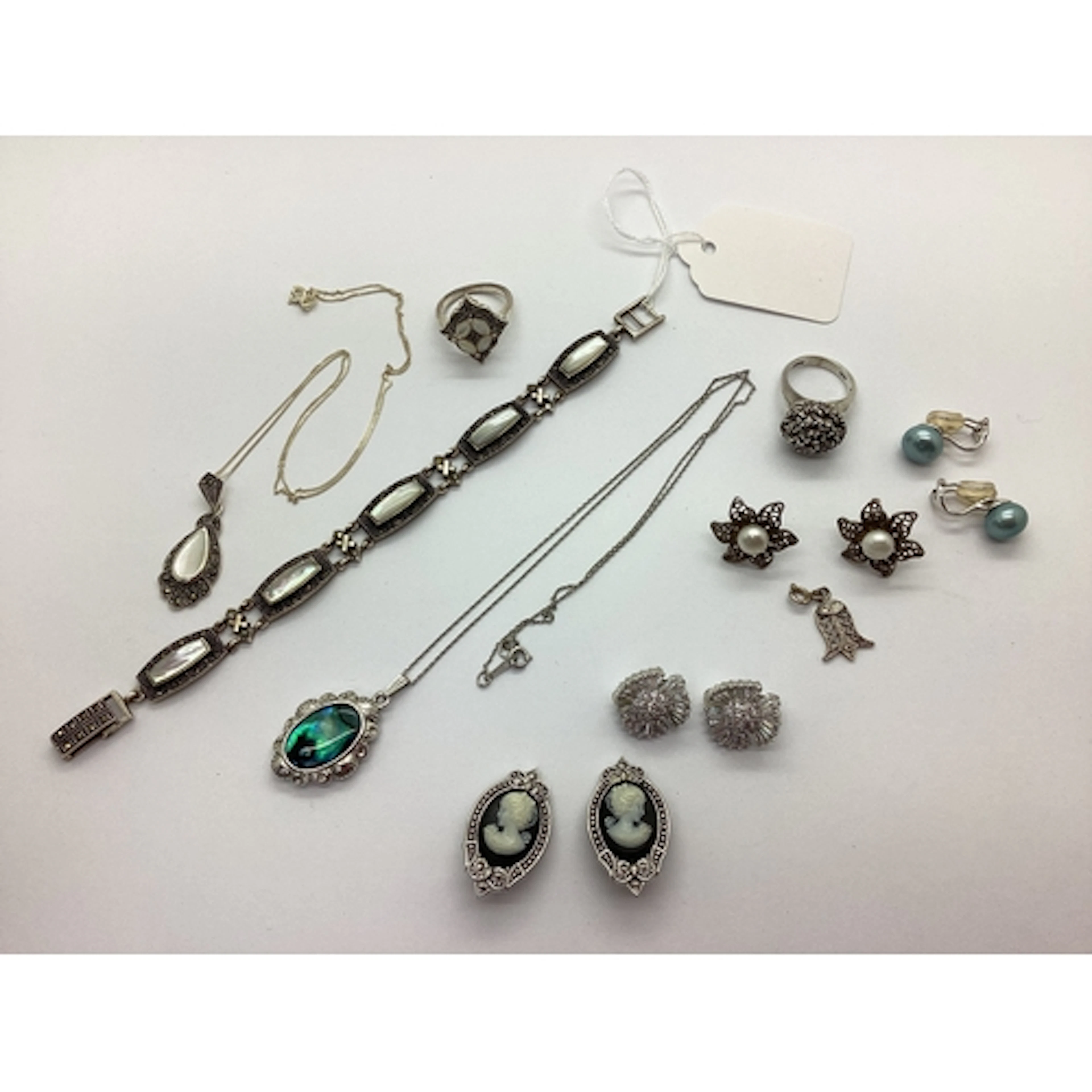 A Decorative Mother of Pearl and Marcasite Panel Bracelet, s...