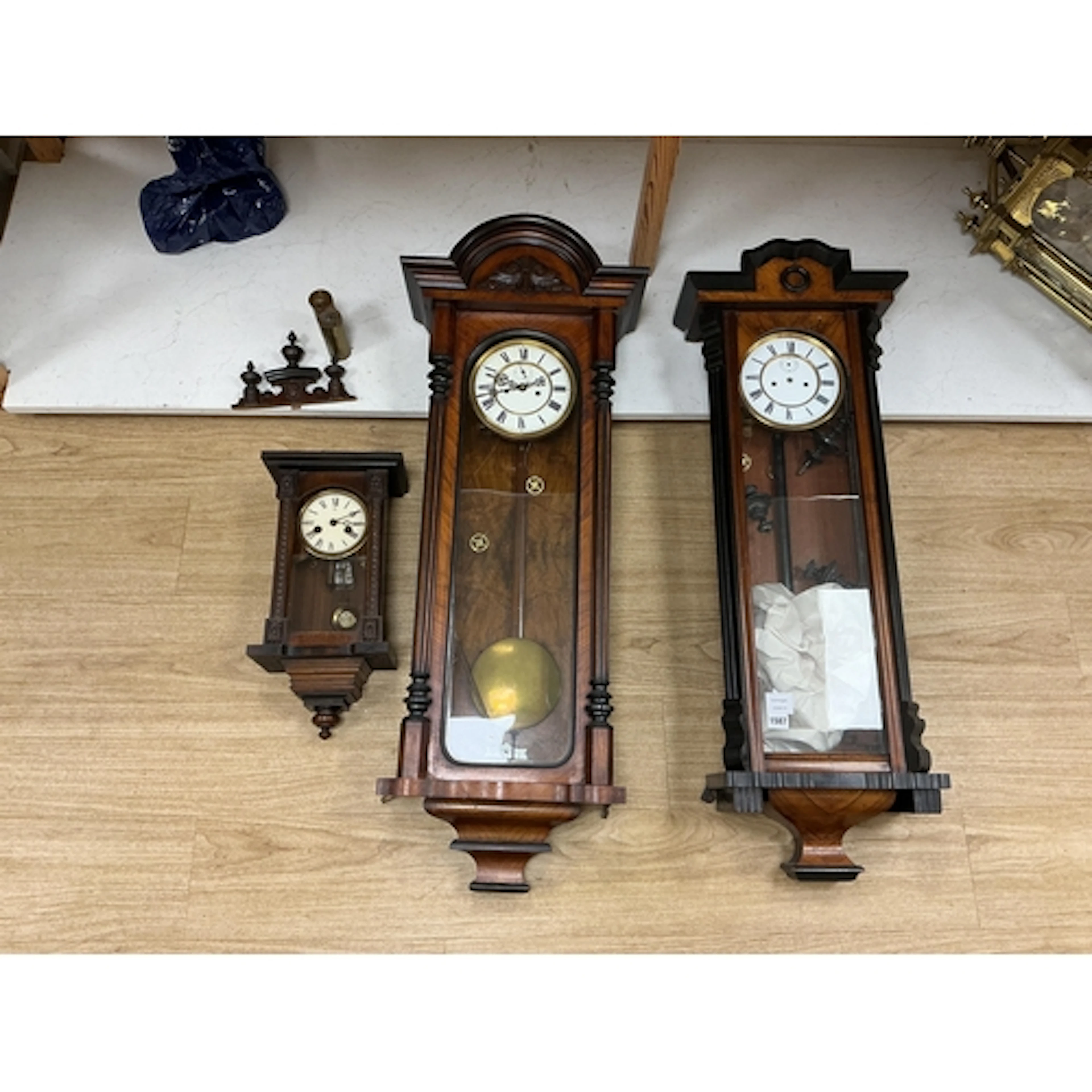 Three early 20th century walnut and mahogany Vienna type wal...