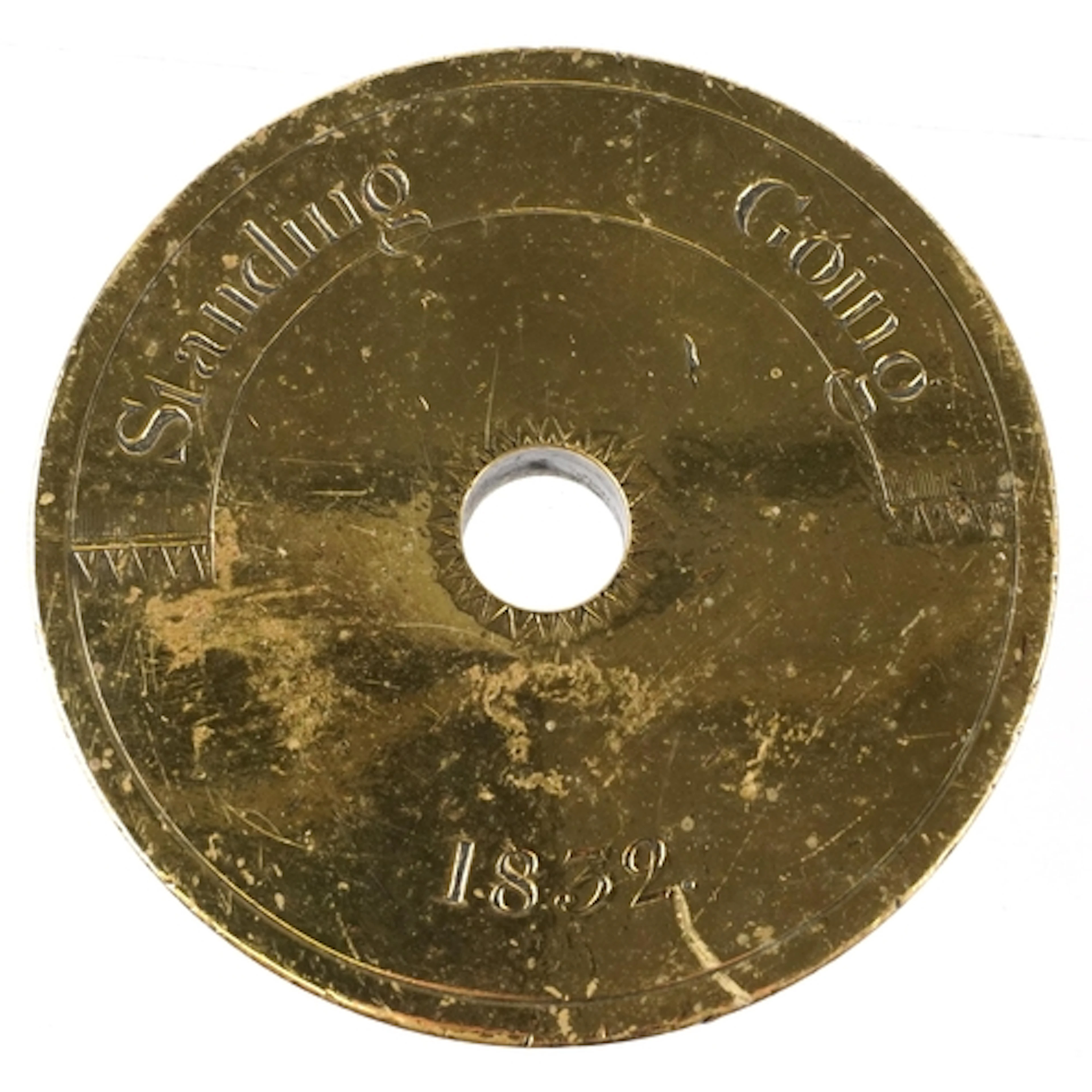Unusual polished brass steam engine register plate, dated 18...