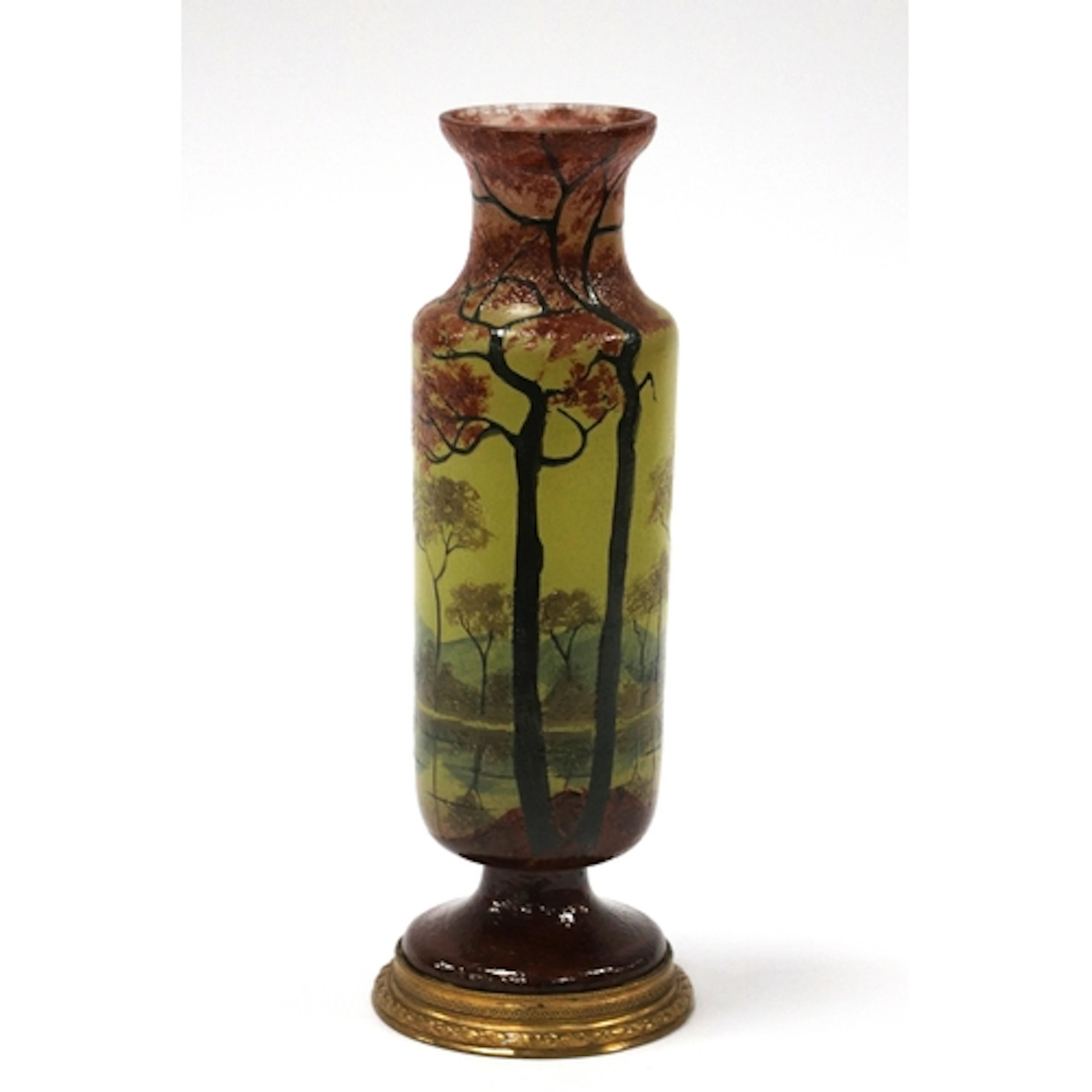 A French Cameo Glass Vase, in the style of Legras of cylindr...