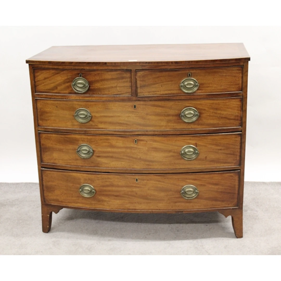 Victorian mahogany bow front chest of two short and three lo...