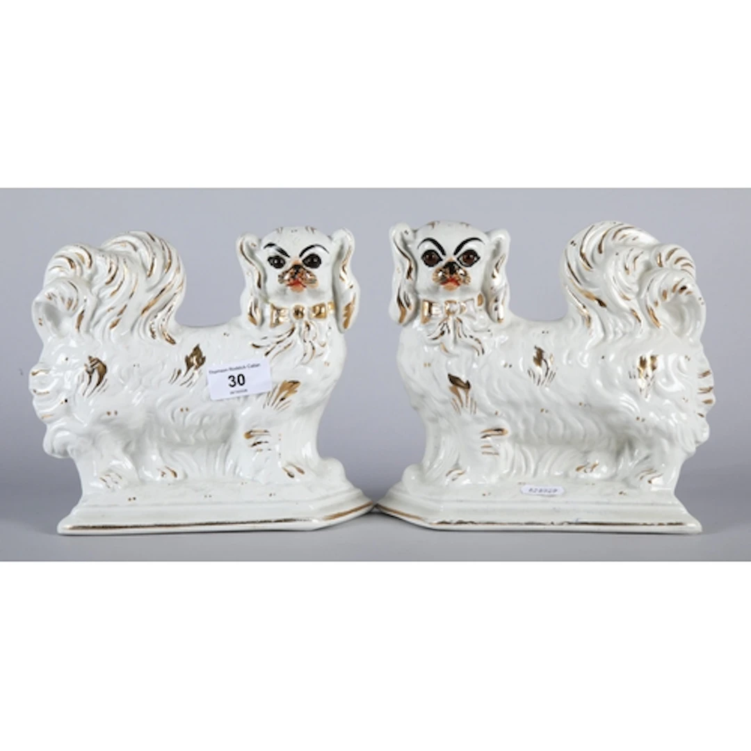 Pair of Staffordshire style Pekingese, 18.5cm H.
