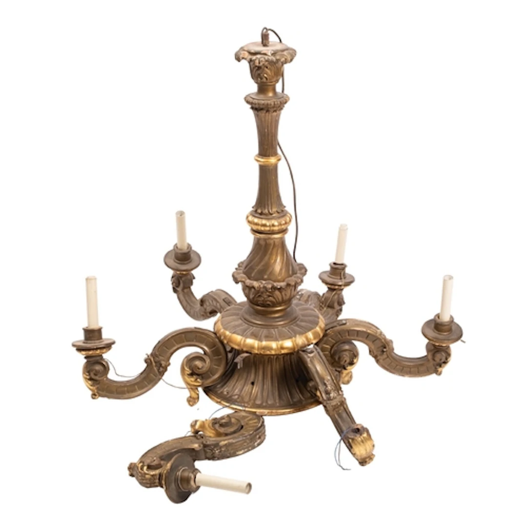 A large Italian painted and giltwood six light chandelier, e...