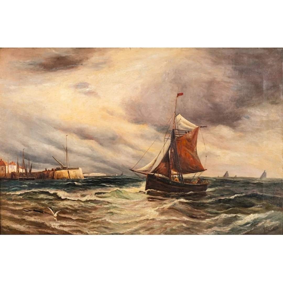A E E (19th Century) - A fishing vessel coming into land - ...