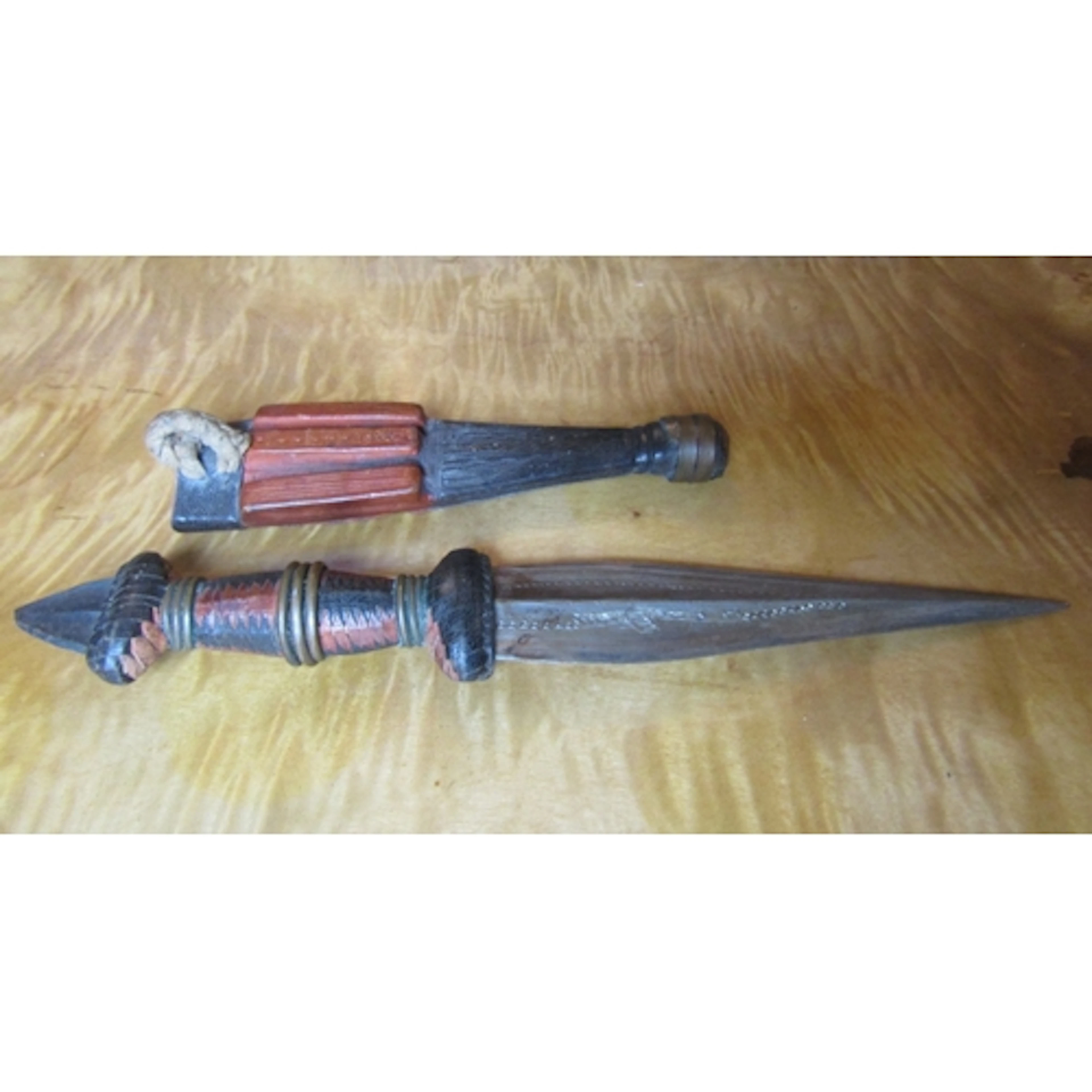 Unusual Dagger with Leather Handle and Scabbard