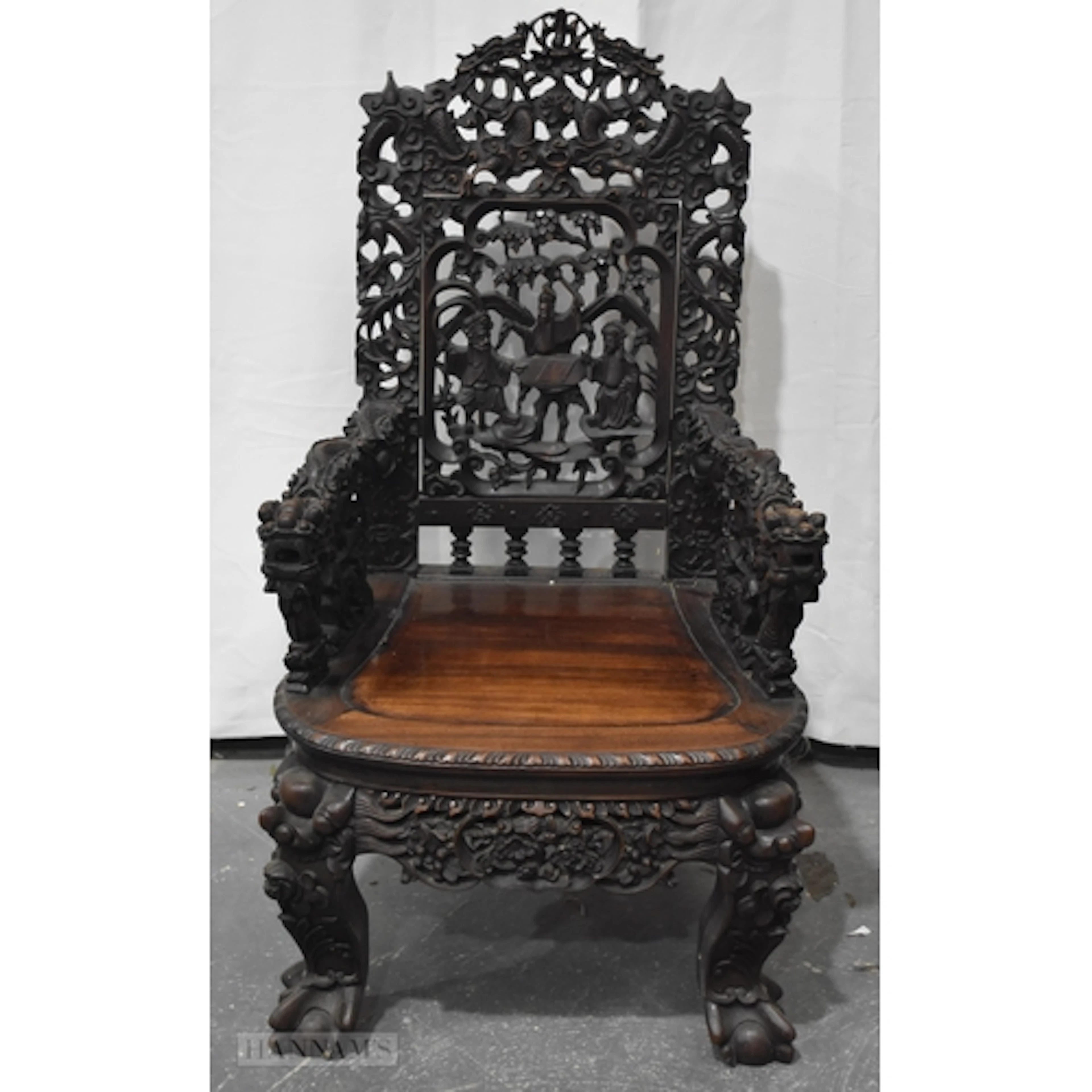 A FINE 19TH CENTURY CHINESE CARVED HARDWOOD DRAGON AND IMMOR...