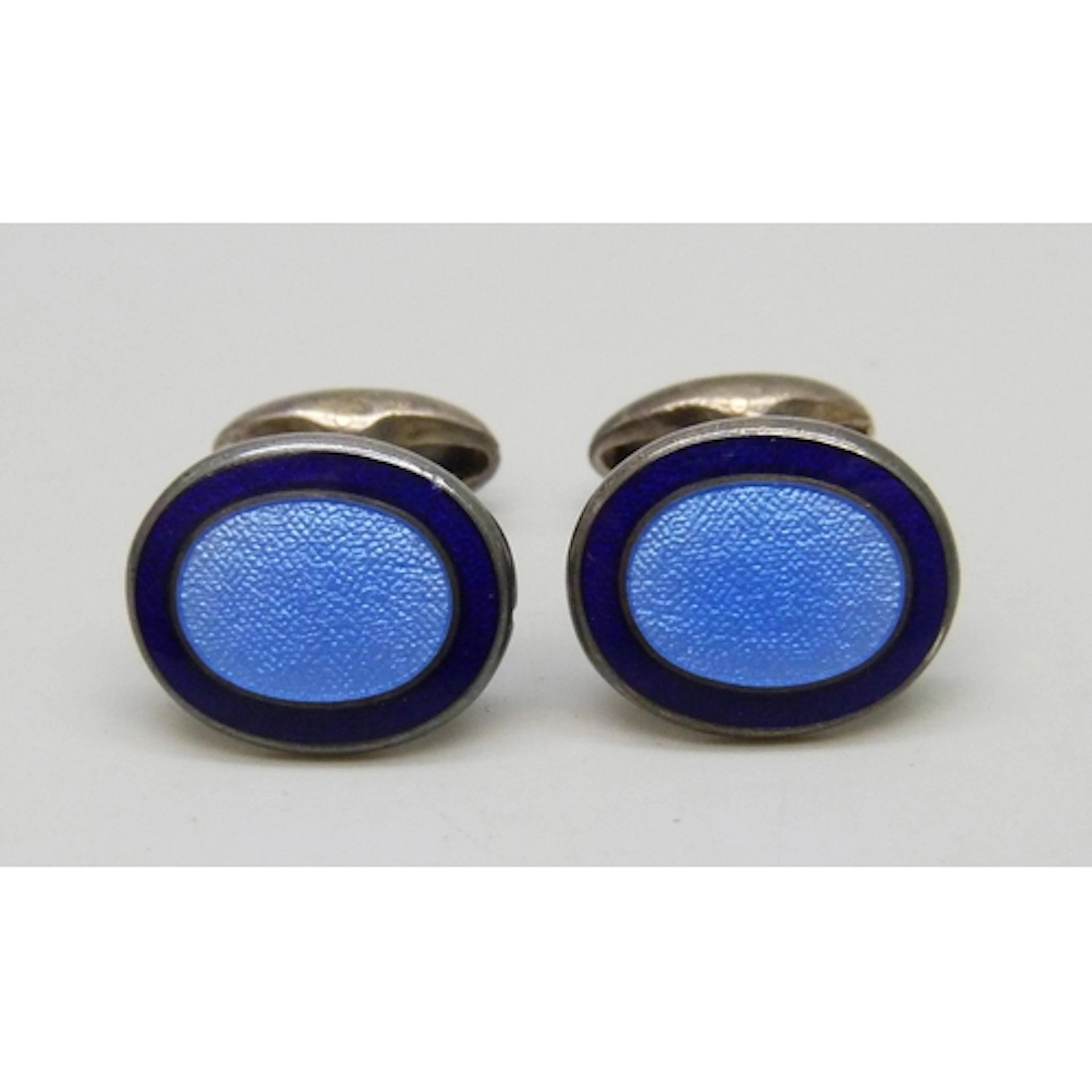 A pair of silver and guilloche enamel cufflinks, hallmarked ...
