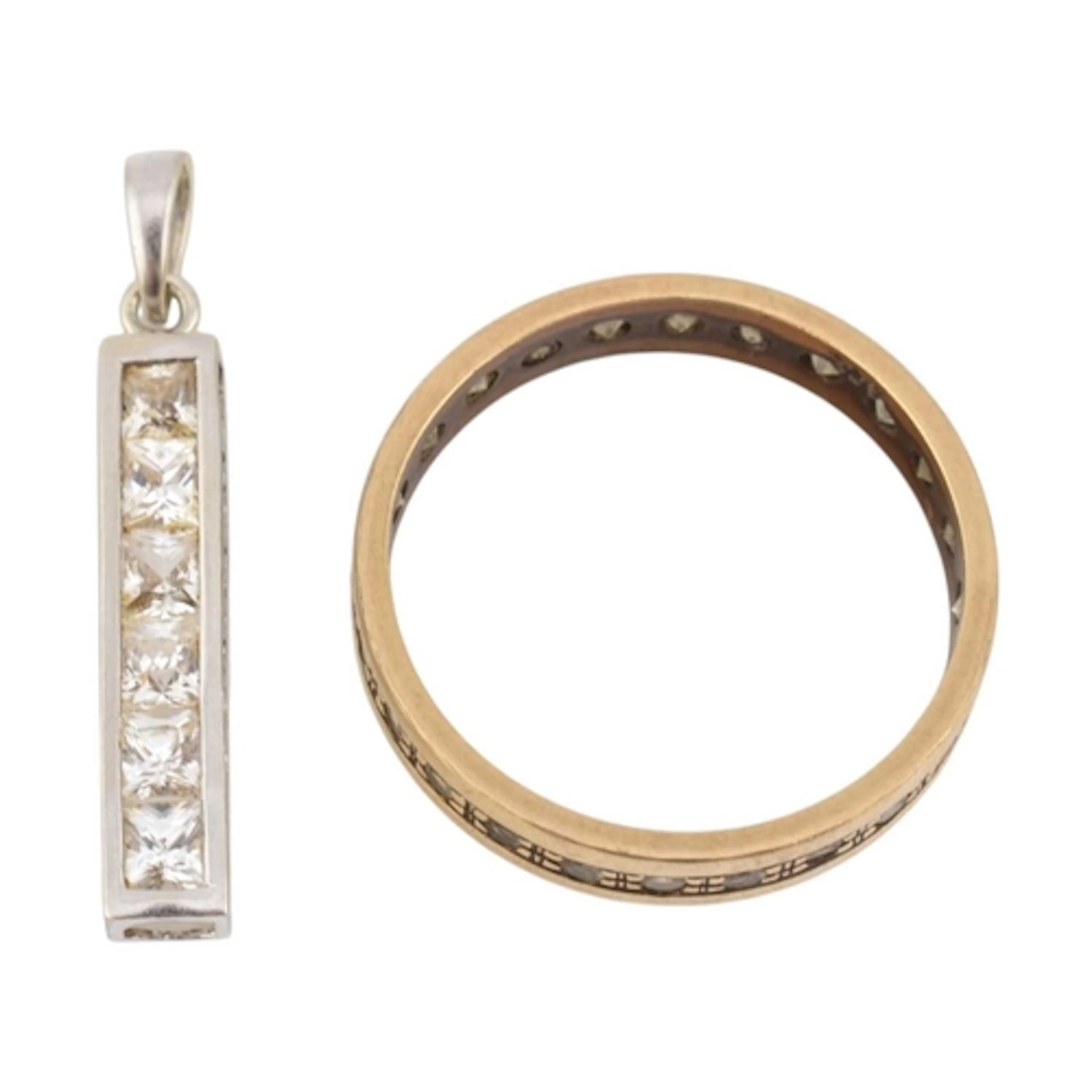 A 9ct gold and spinel ring and 9ct white gold CZ rectangular...
