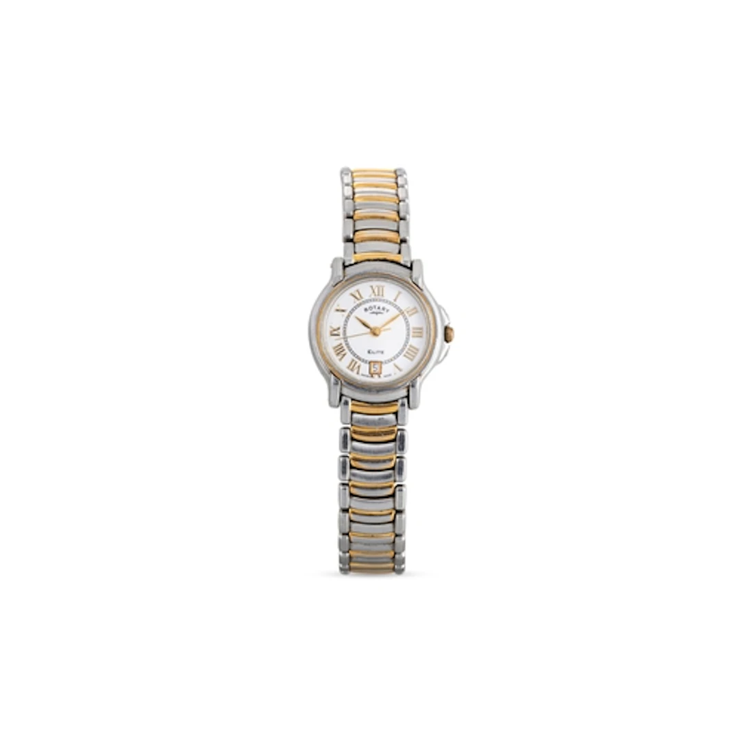 A ROTARY STAINLESS STEEL 'ELITE' QUARTZ WRISTWATCH, white di...