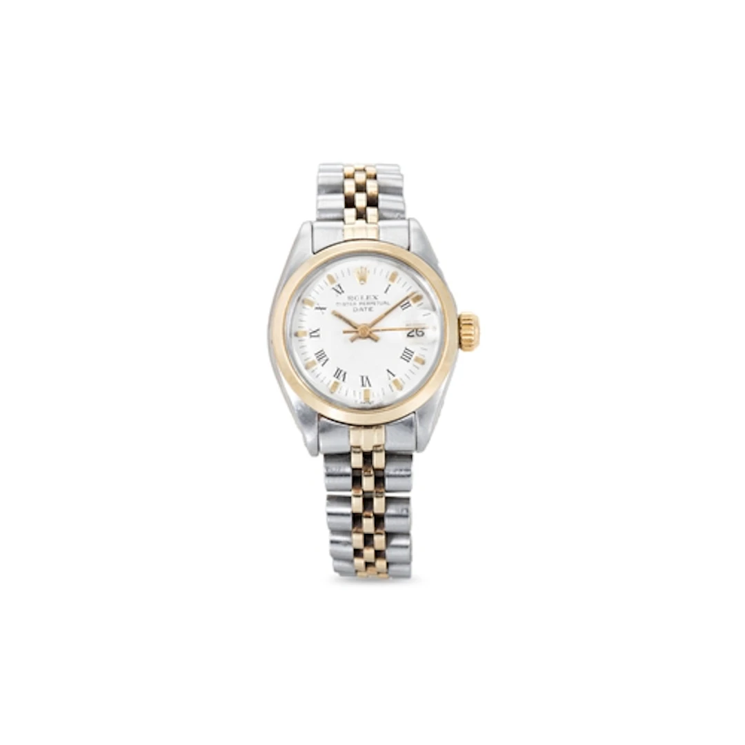 A LADY'S OYSTER PERPETUAL ROLEX DATE JUST BI-METAL WRIST WAT...