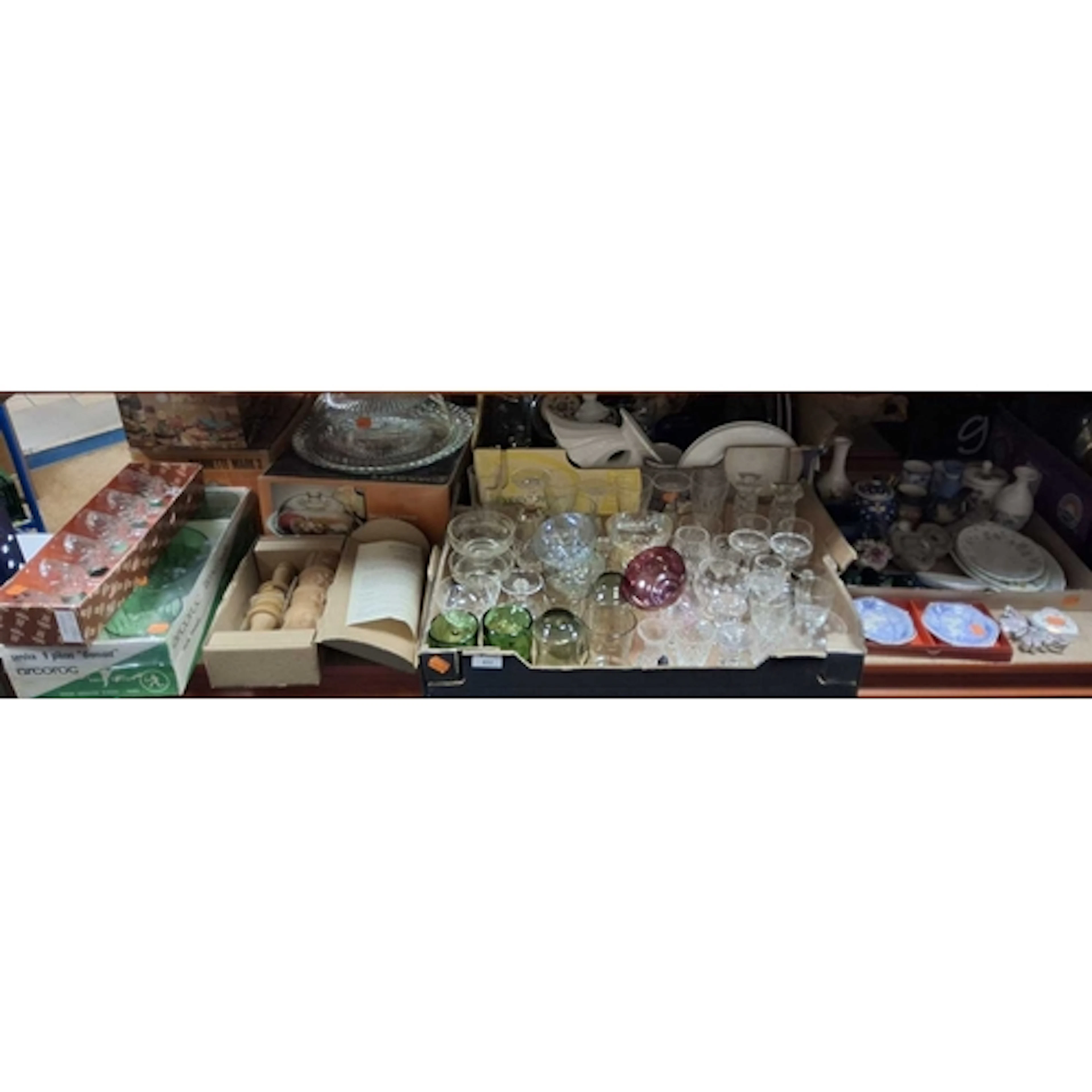 THREE BOXES AND LOOSE CERAMICS, GLASS AND KITCHEN WARES, to ...