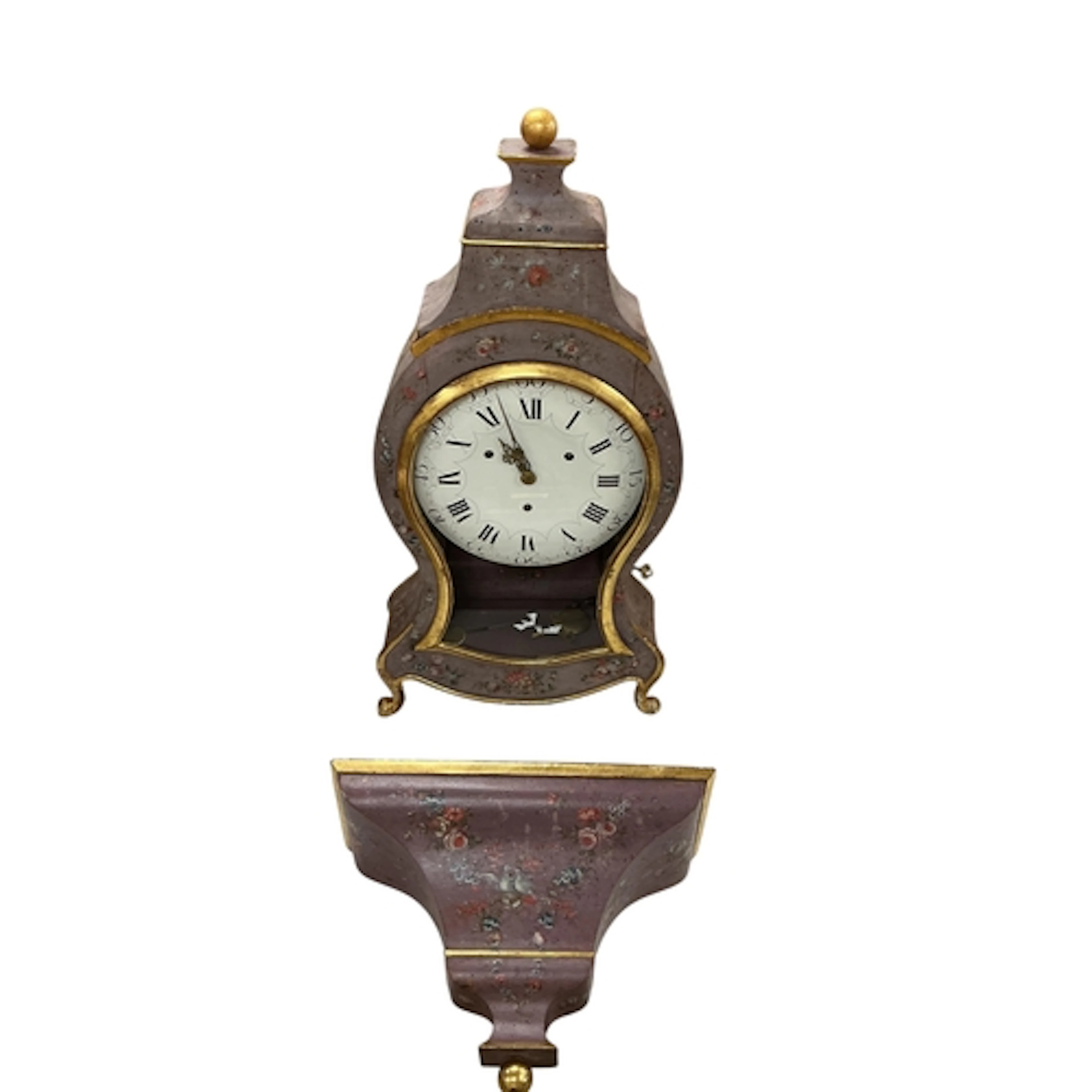 A Swedish painted pine bracket clock with circular enamel di...