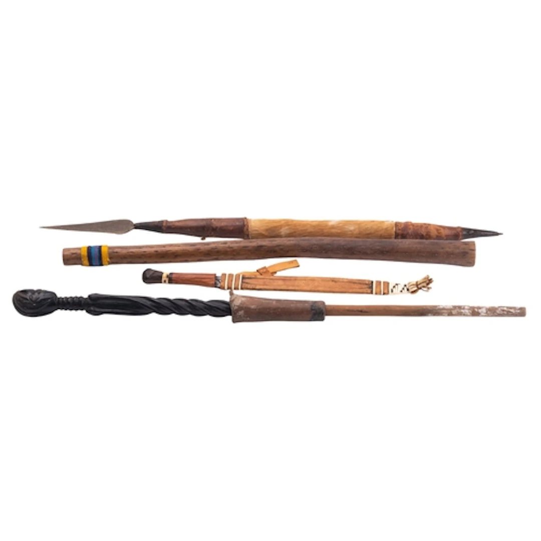 A short tribal spear, leather and fur covered handle, an eth...