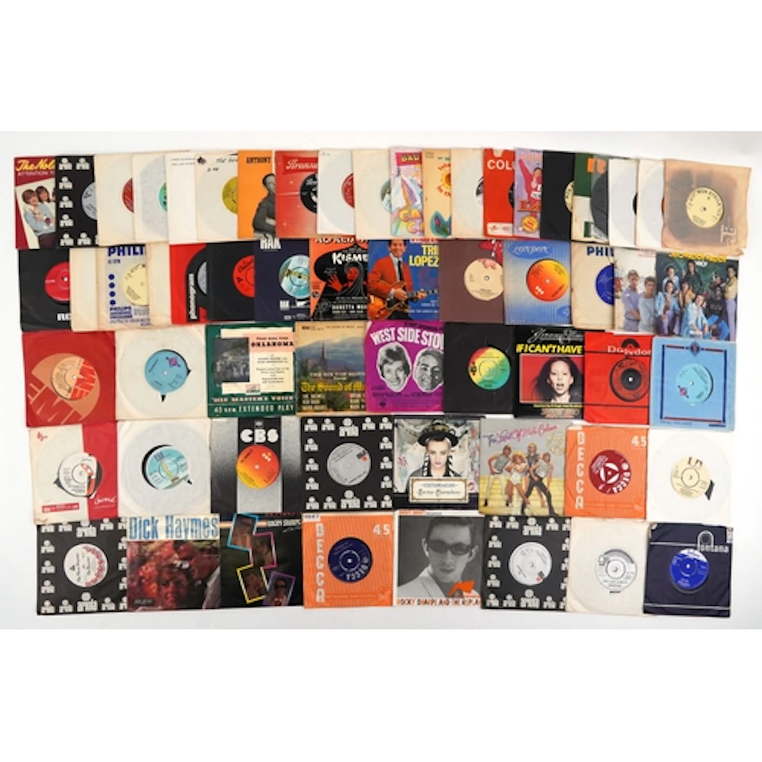 Collection of 45rpm records including The Shadows, Johnnie M...