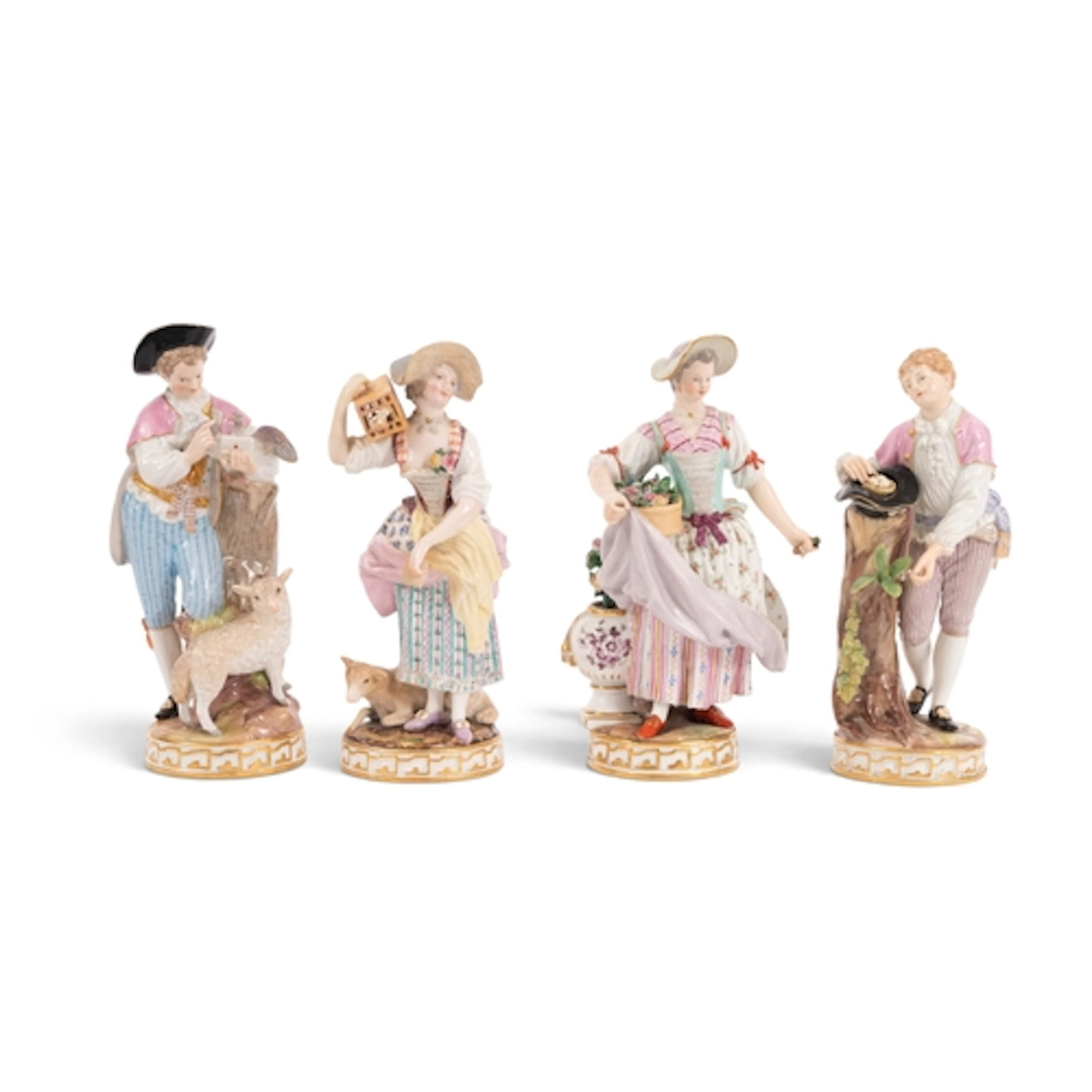 Two pairs of Meissen figures, 19th century, after models by ...