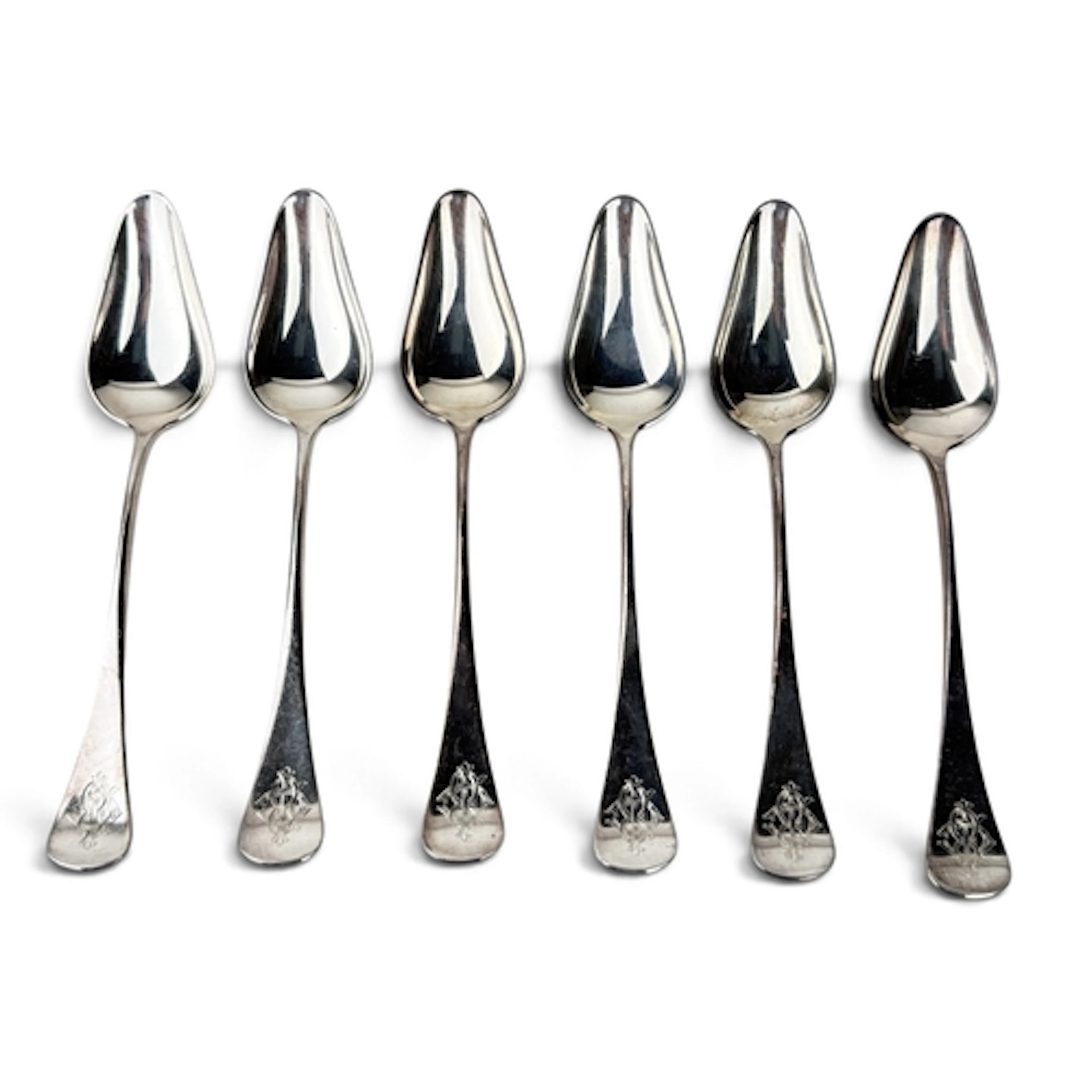 W & S SØRENSEN: A SET OF SIX DANISH SILVER GRAPEFRUIT SP...