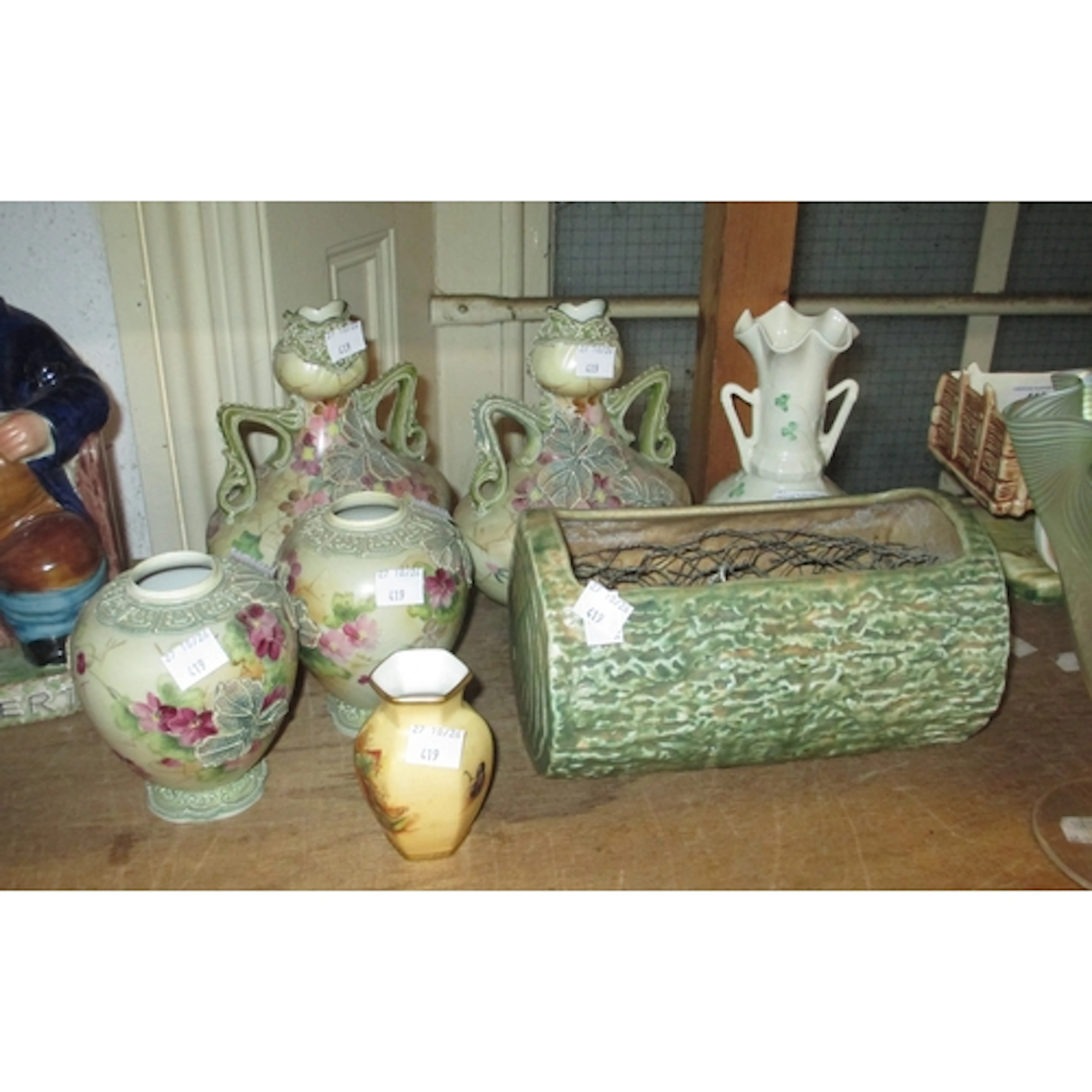 Two pairs of Japanese porcelain vases, a Belleek vase and a ...