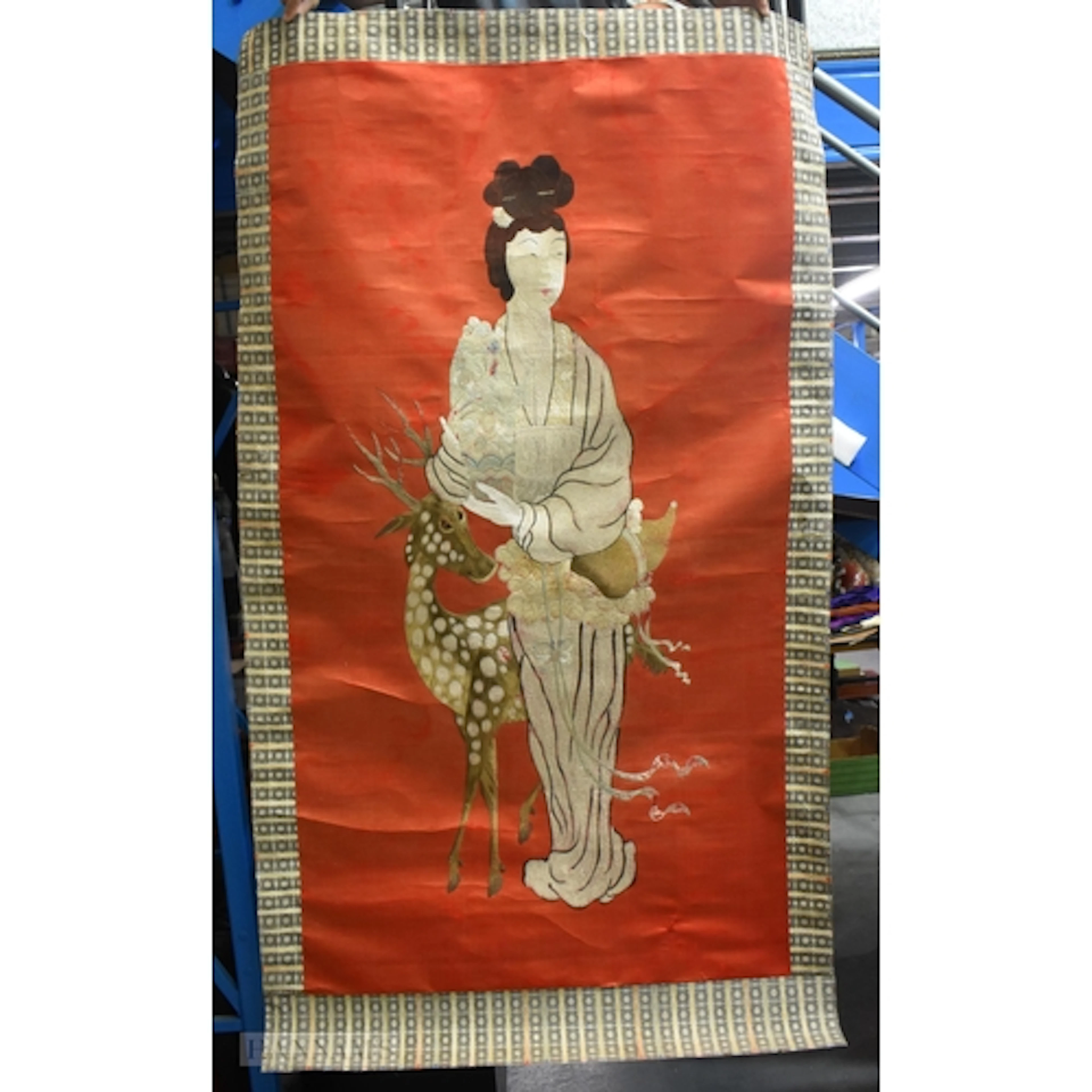 A VERY LARGE 19TH CENTURY CHINESE SILK EMBROIDERED PANEL Qin...