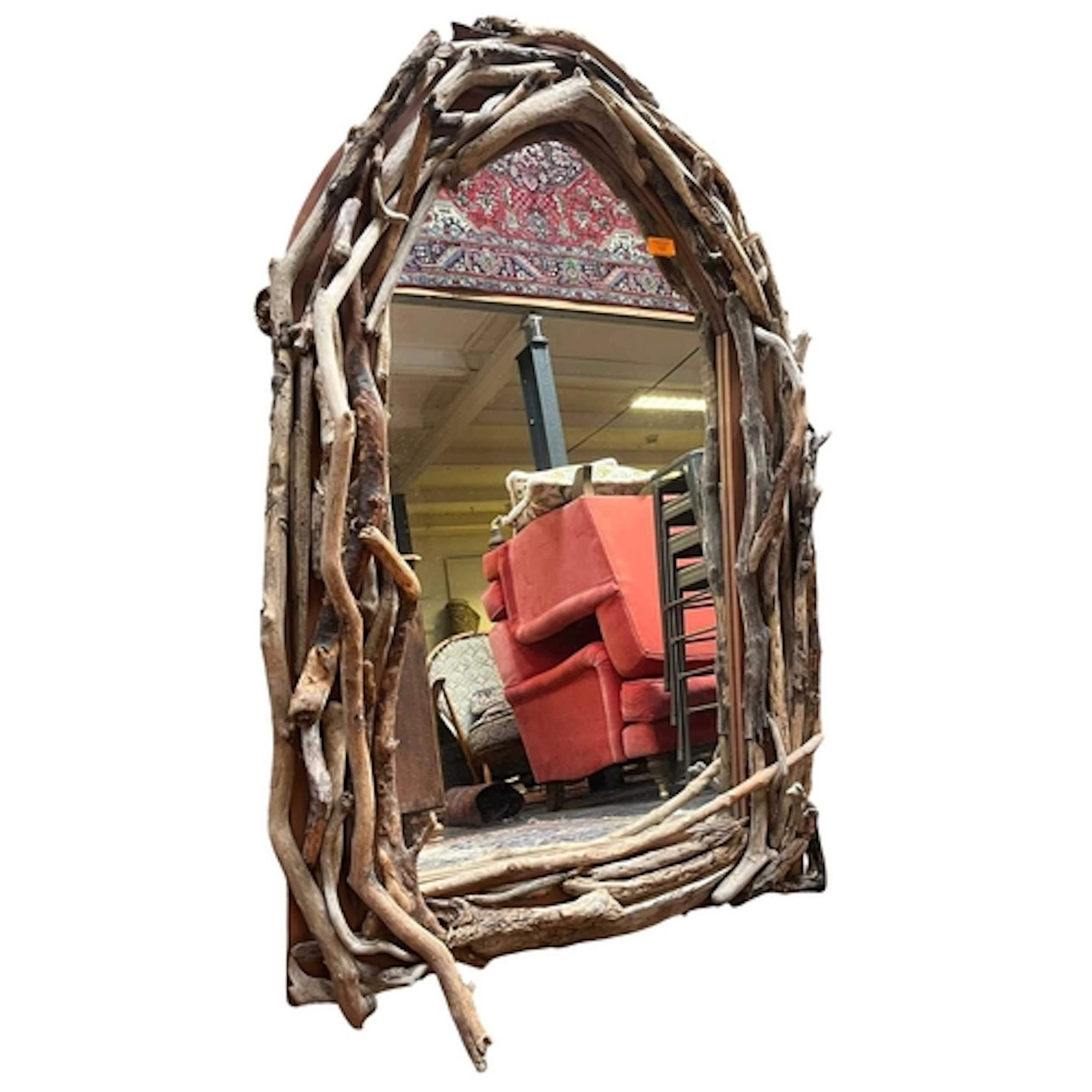 A large contemporary driftwood hanging mirror. The mirror of...