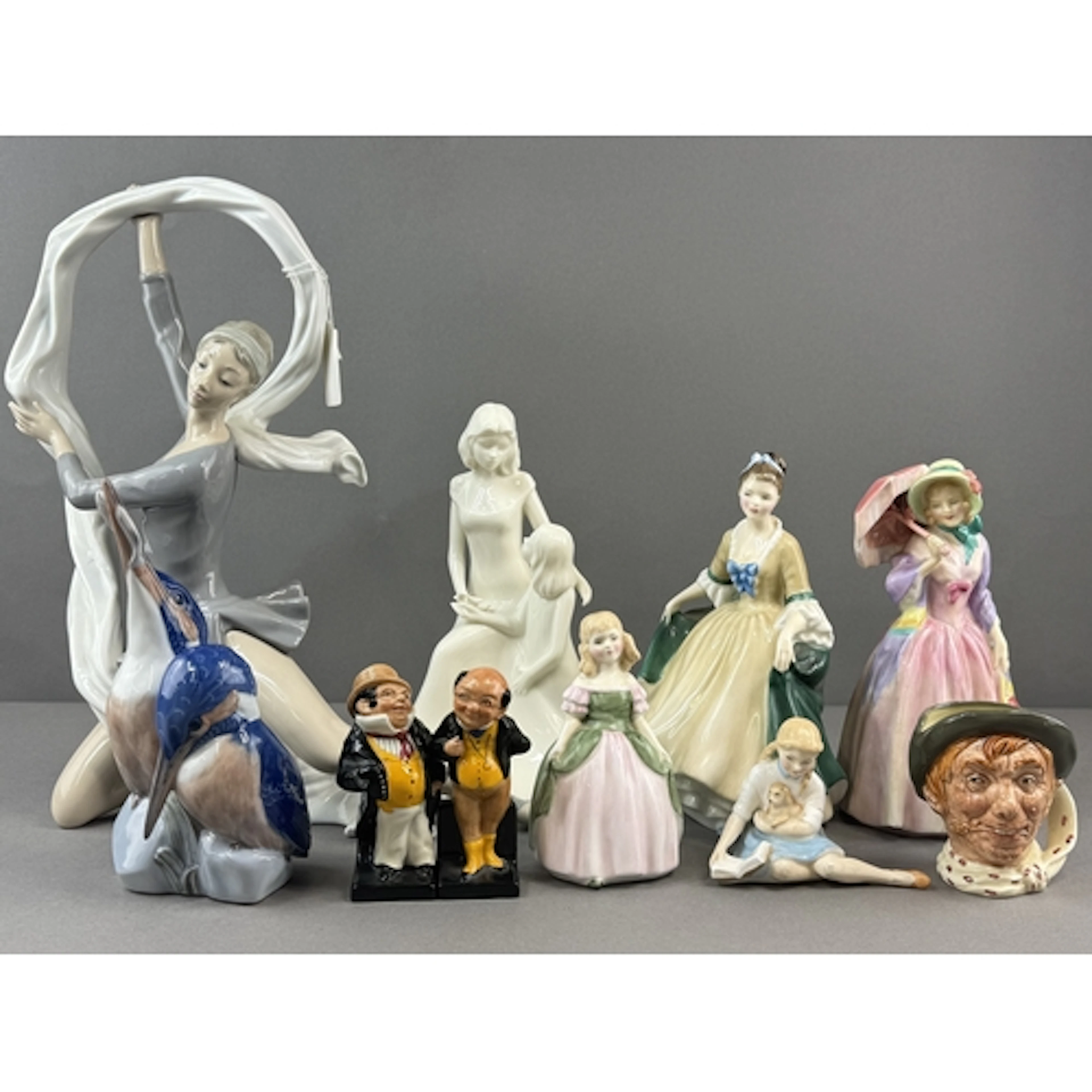 Ceramics: a Royal Copenhagen group of kingfishers, 18cm; fou...