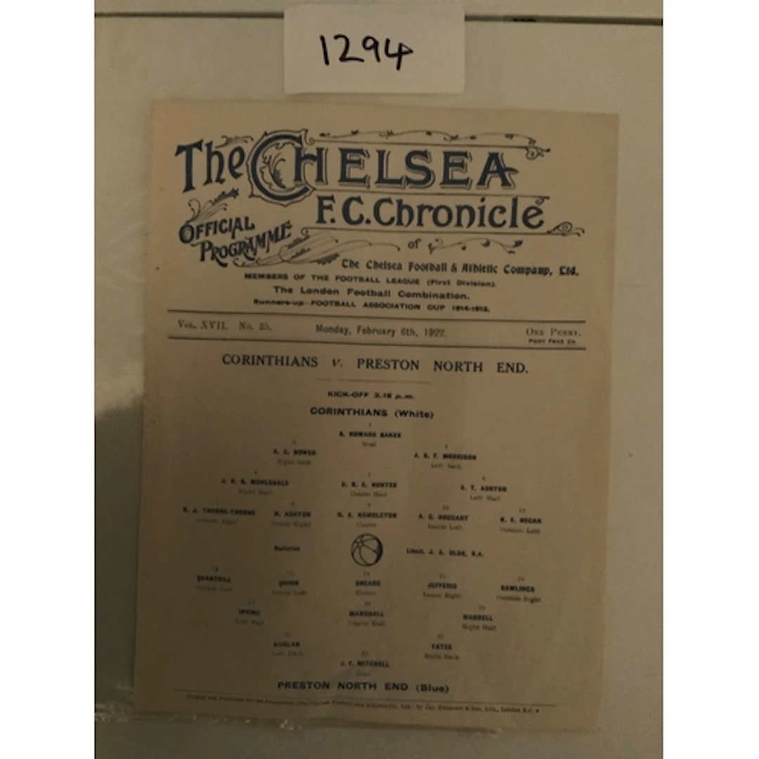 1921 - 1922 Corinthians v Preston Football Programme: Friend...