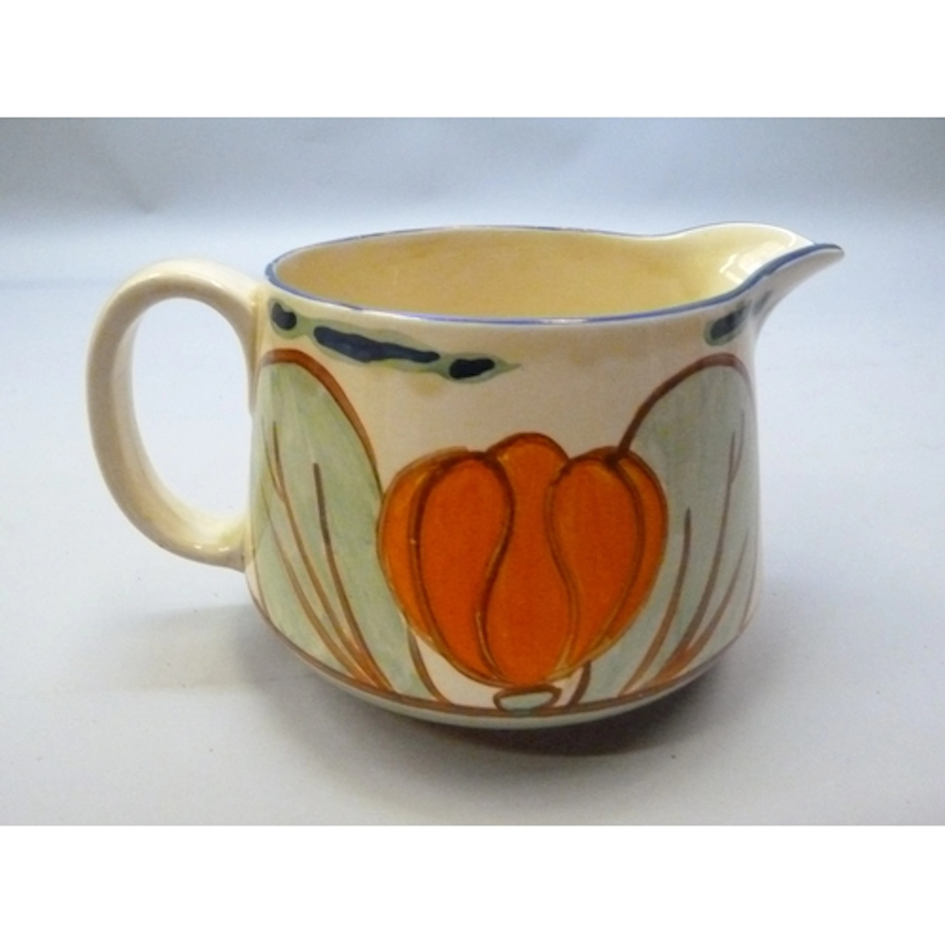 Clarice Cliff Art Deco 'Orange Lily' pattern milk jug by Wil...