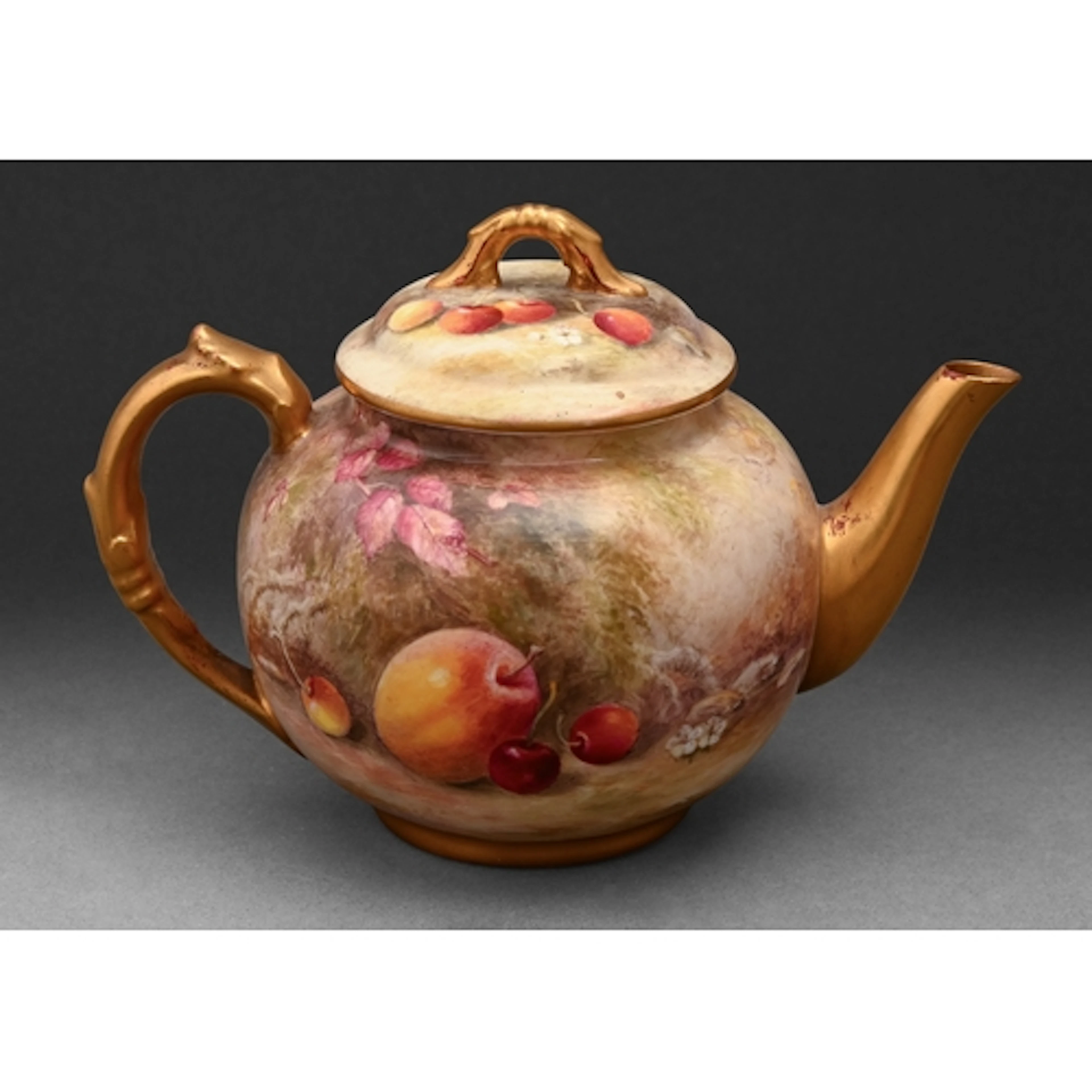 A Royal Worcester teapot and cover, 1921, painted by Rickett...