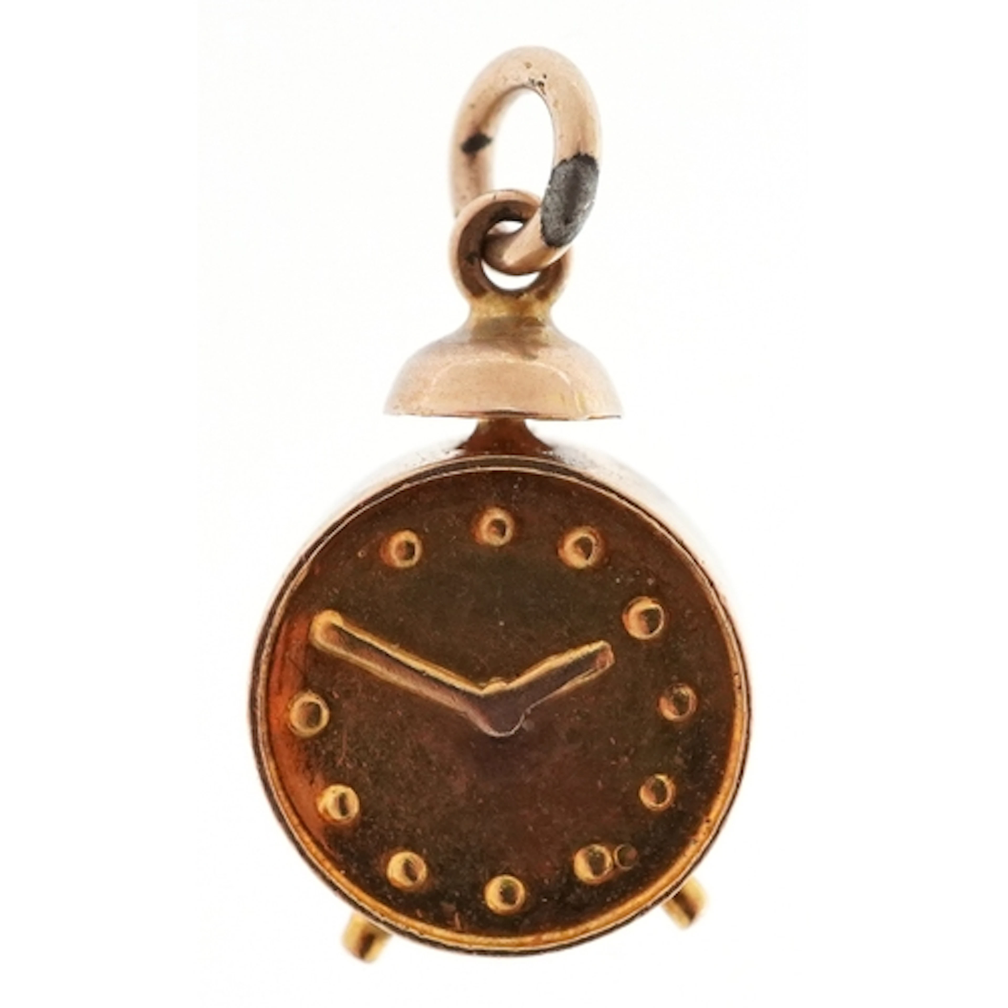 9ct gold charm in the form of an alarm clock, 1.4cm high, 0....
