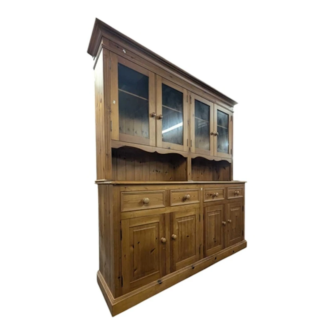 A country dry pine large Welsh dresser. Raised on a plinth b...