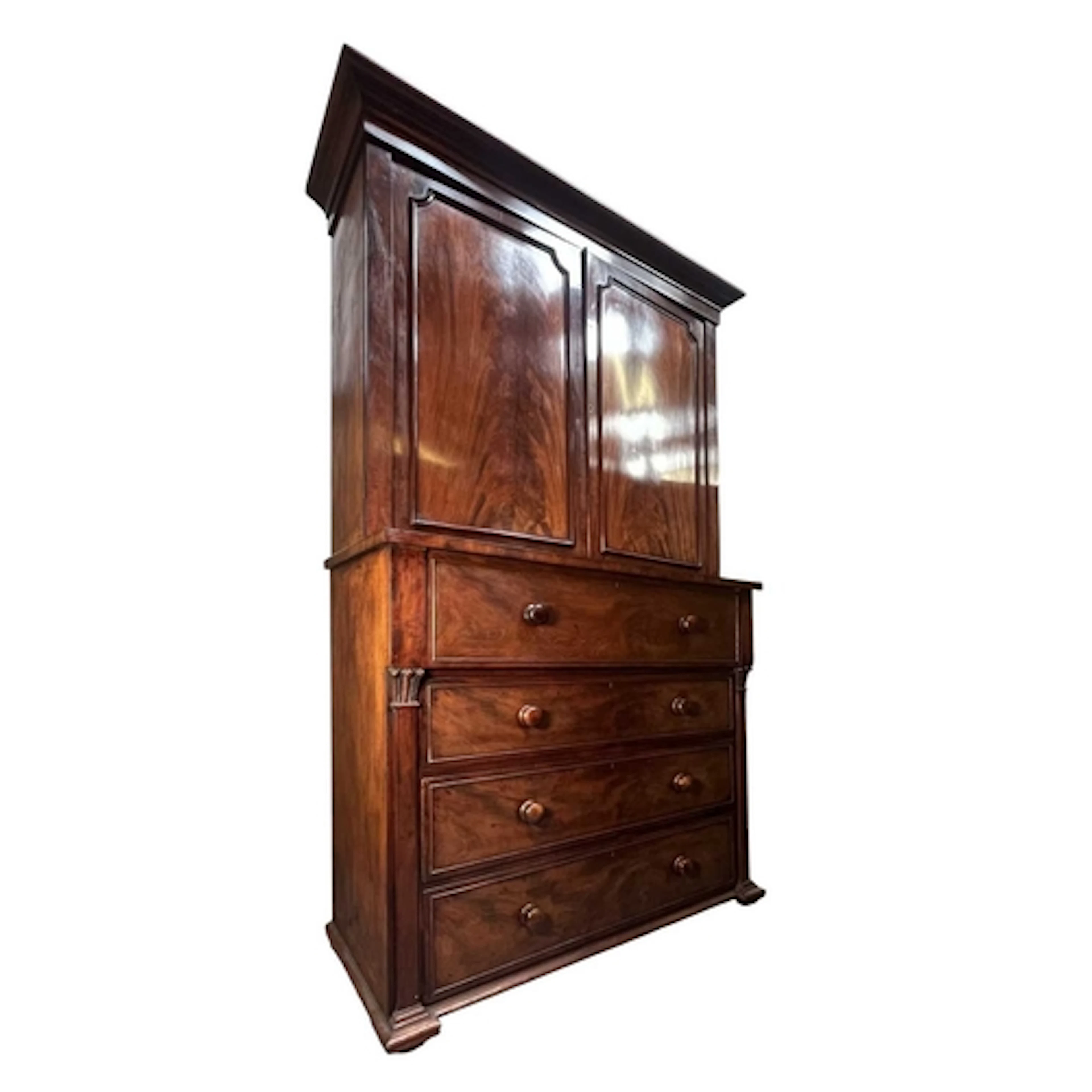 A George III 19th century flame mahogany secretaire bureau b...