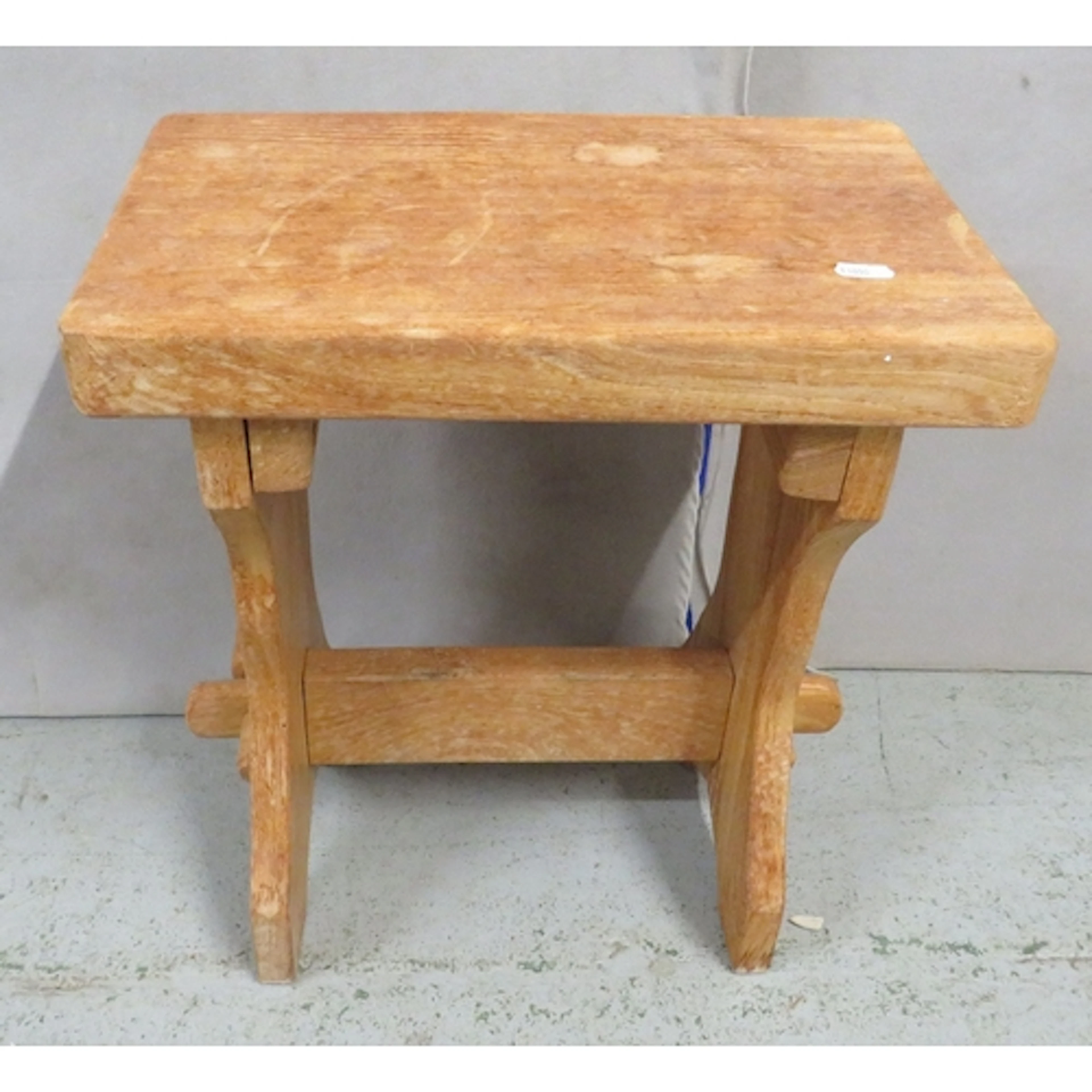 Vintage Adzed/Gnomeman Style Oak Stool, pegged stretcher app...