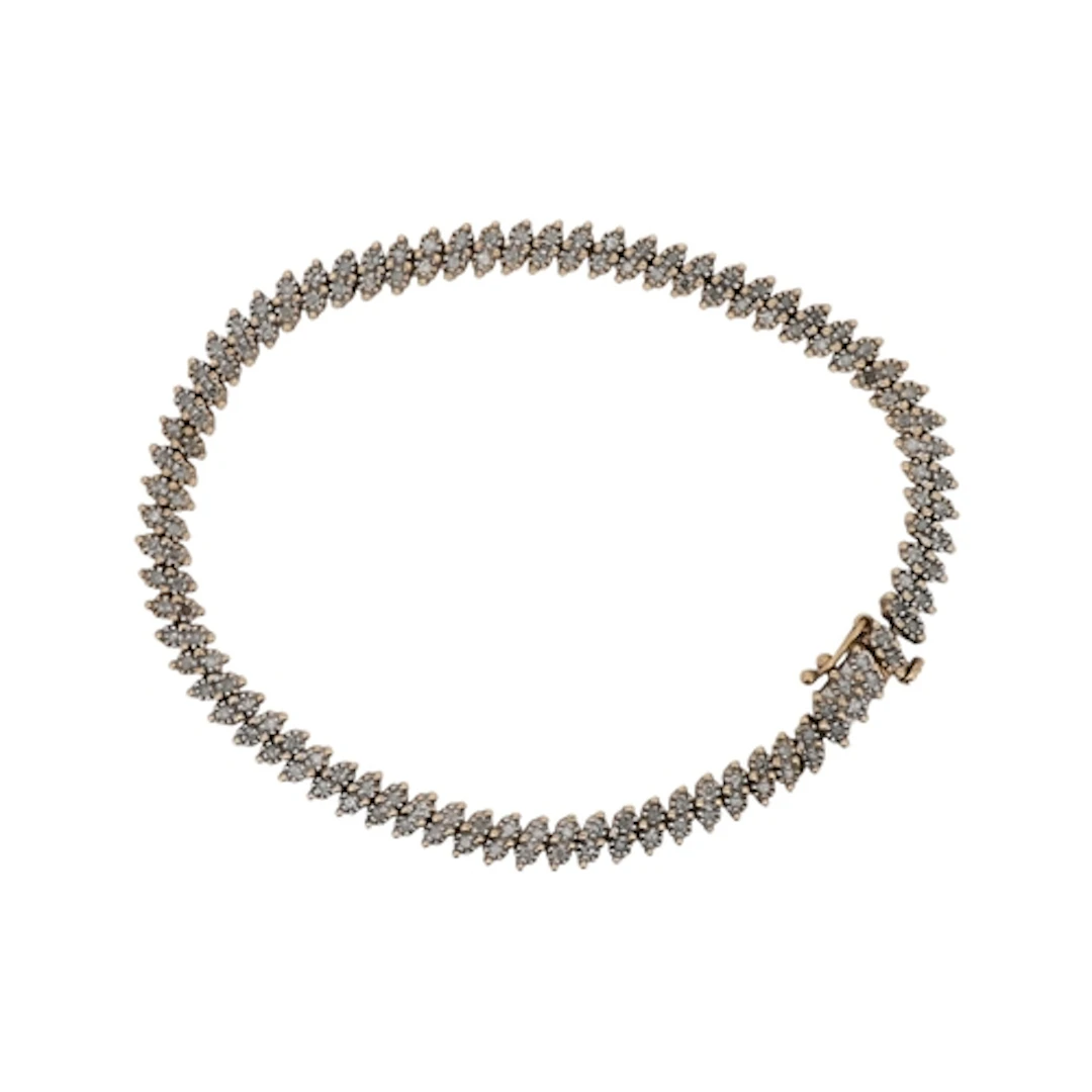 A recent yellow metal and diamond cluster set line bracelet,...