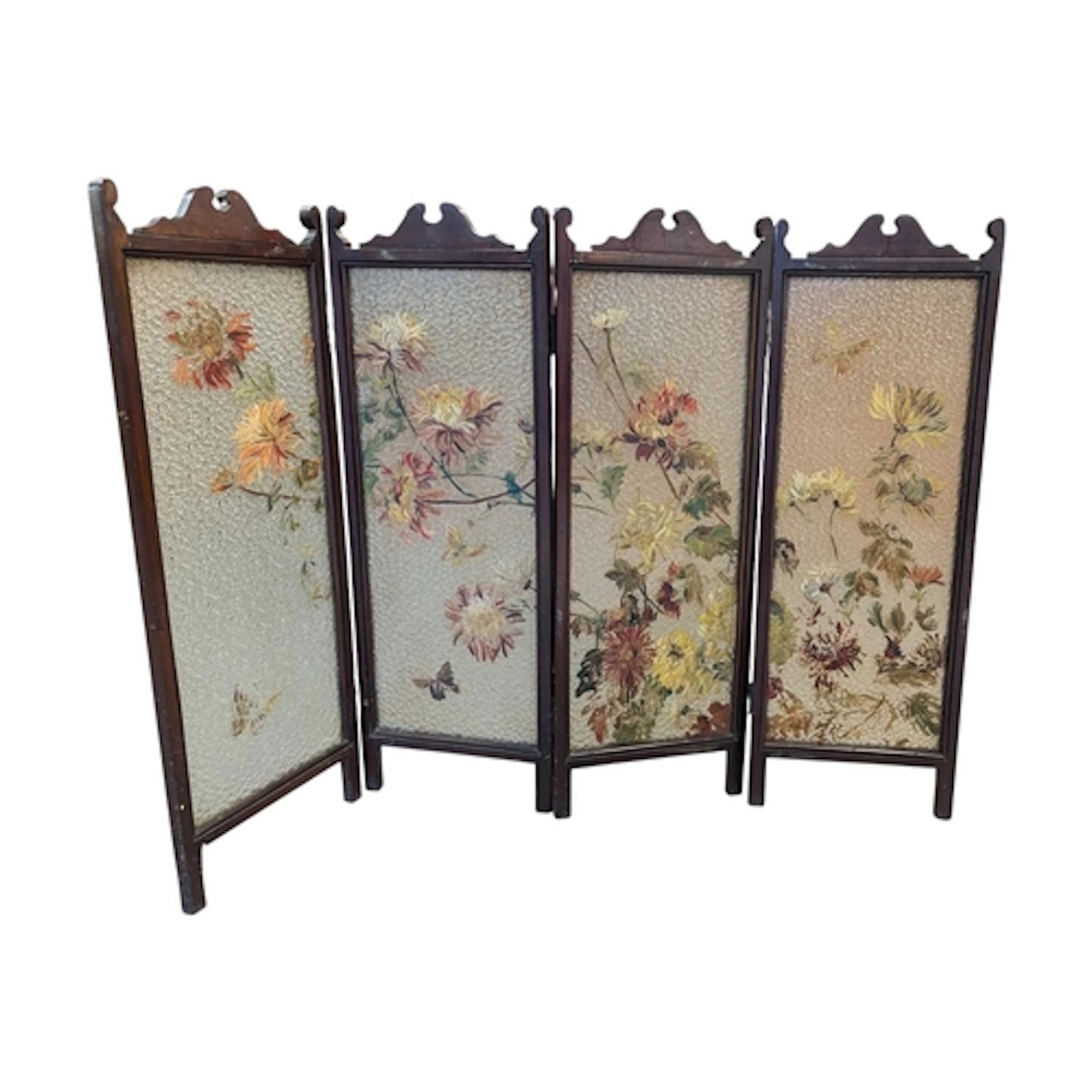 A 19th century Victorian painted glass and mahogany four pan...