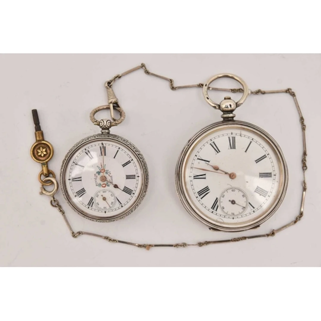 TWO OPEN FACE POCKET WATCHES, the first a smaller key wound ...
