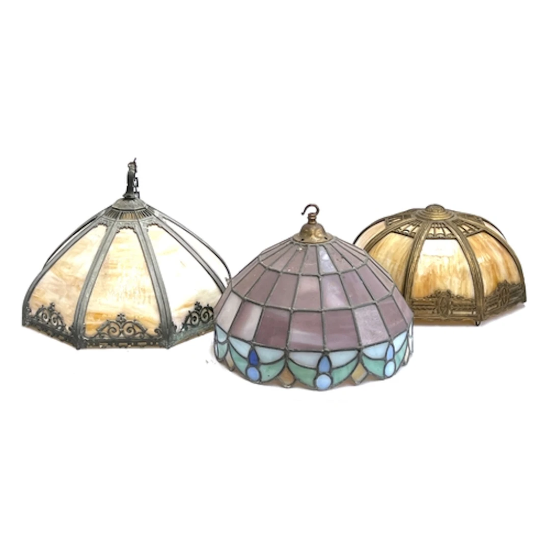 Three various large Tiffany style pendant light shades, 43cm...
