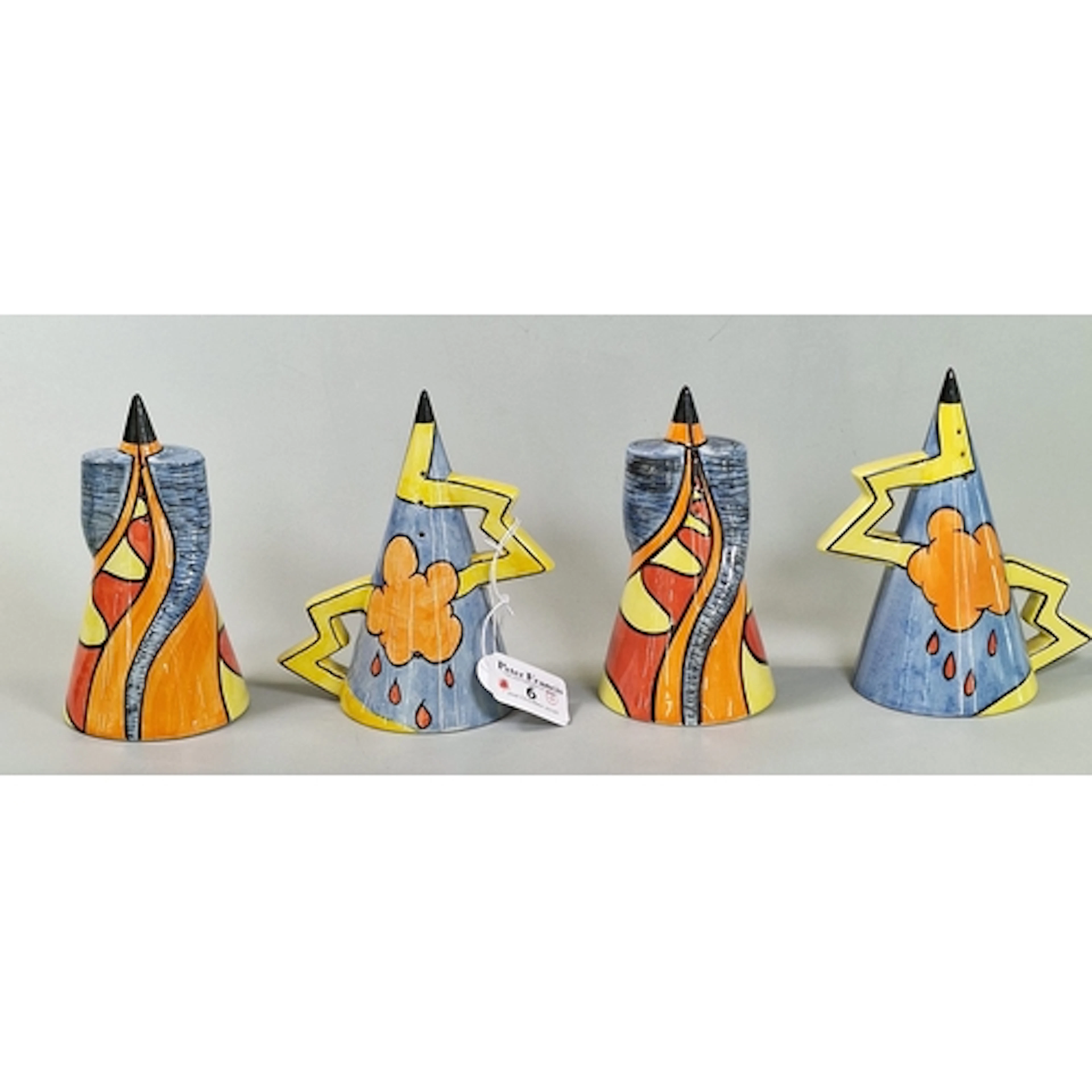 Pair of Lorna Bailey sugar shakers in the 'Twister' design, ...