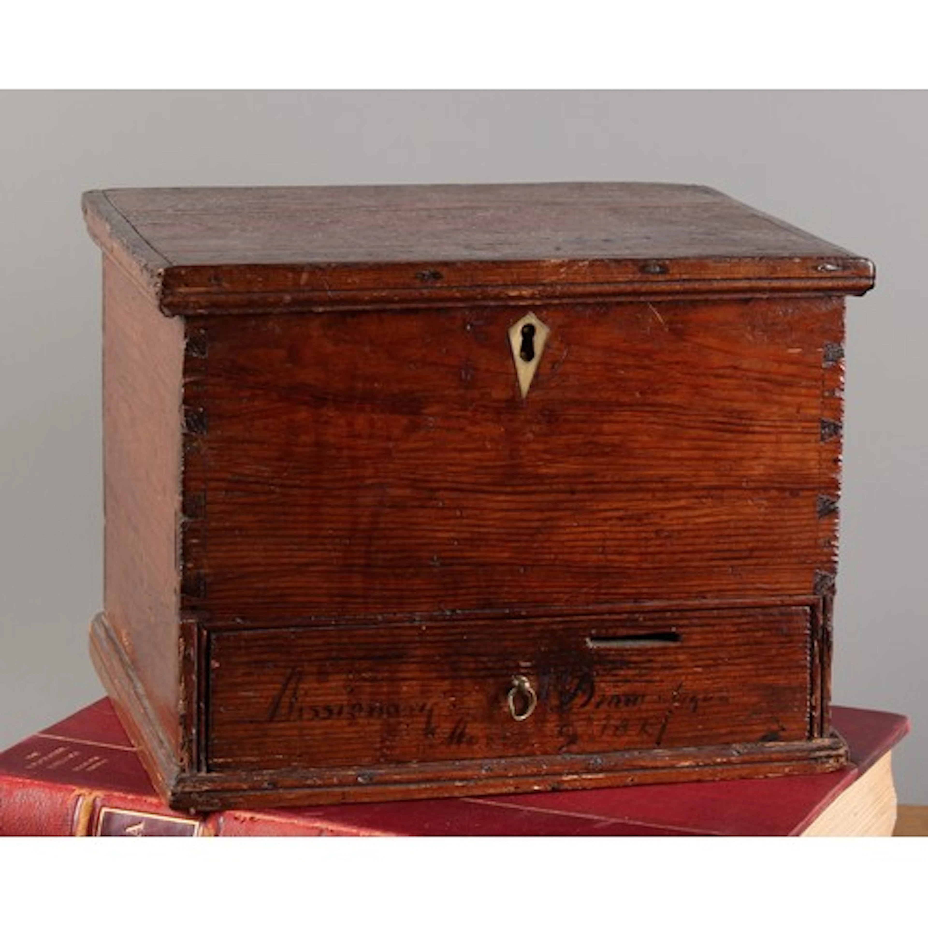 A 19th century pine missionary donation box or money box, hi...