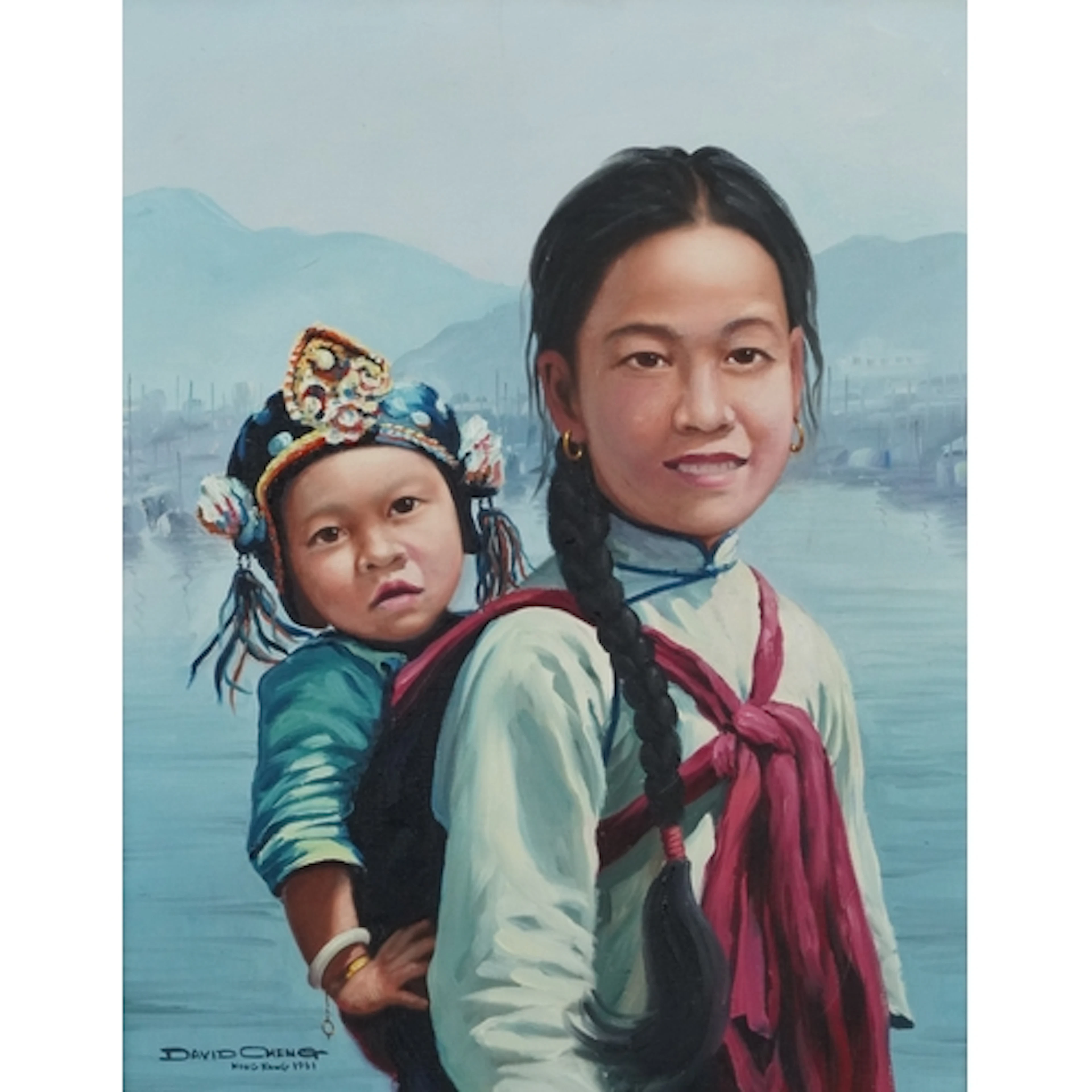 David Cheng - Mother with child, Hong Kong, 20th century oil...