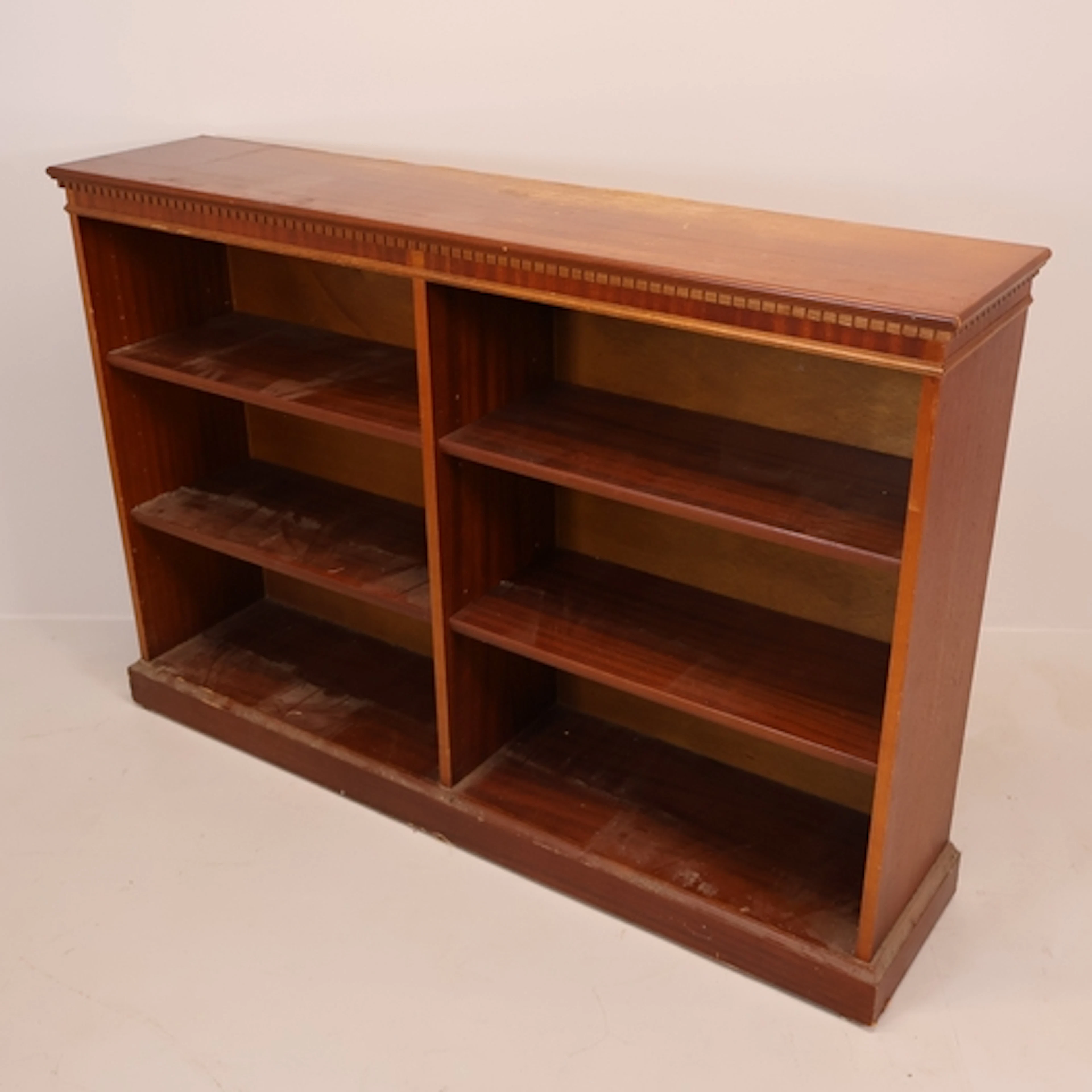 A modern mahogany veneered side-by-side open bookcase. W136c...