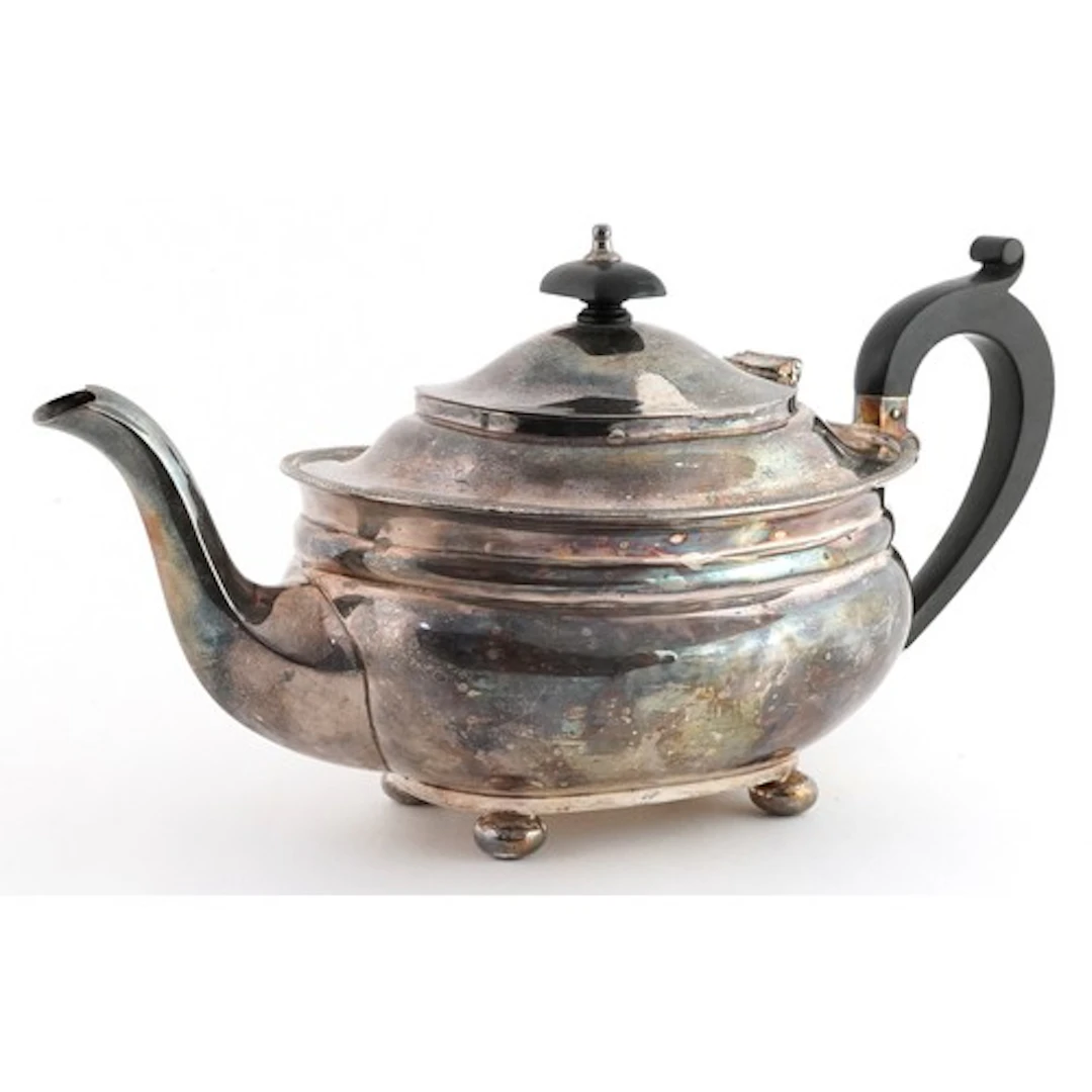 Adie Brothers Ltd., Victorian silver teapot with wooden hand...