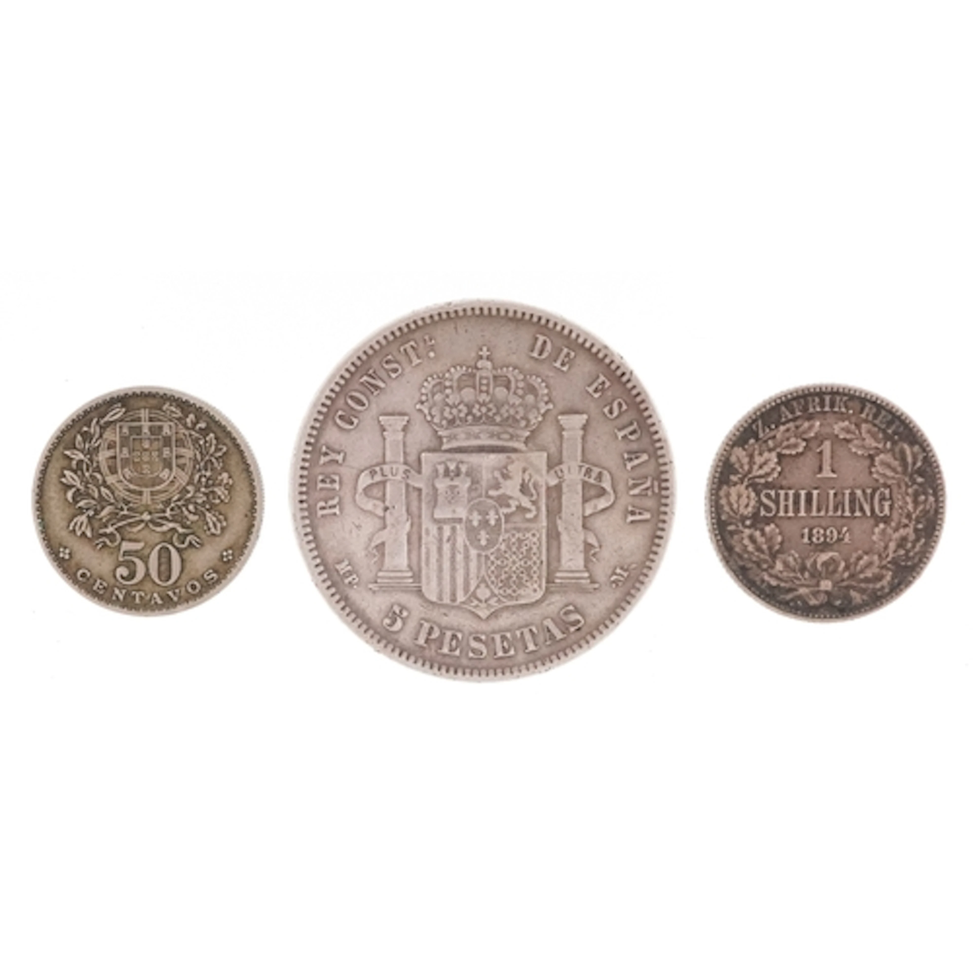 Two 19th century silver coins comprising an 1889 Spanish Alf...