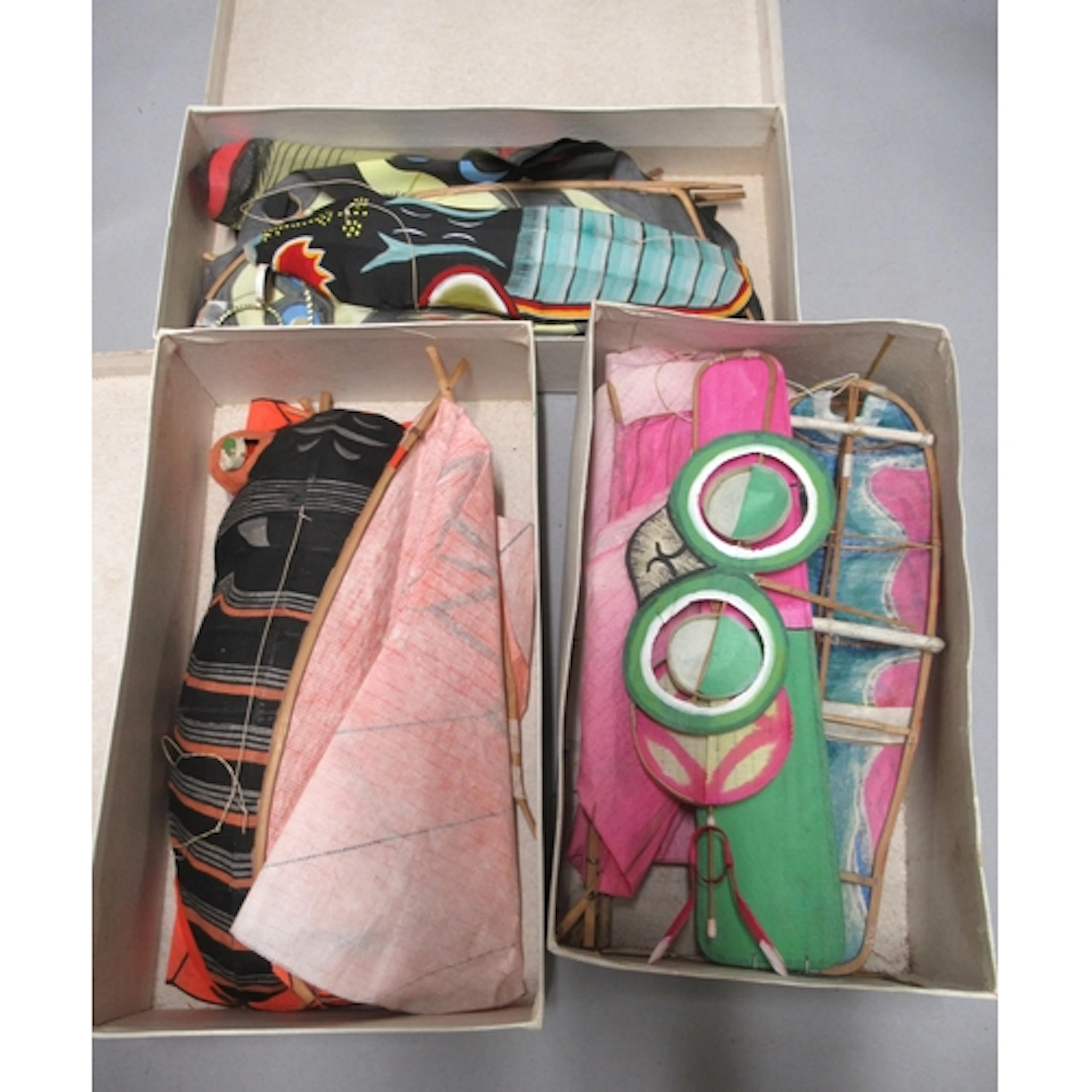 Collection of three Chinese paper kites in original boxes