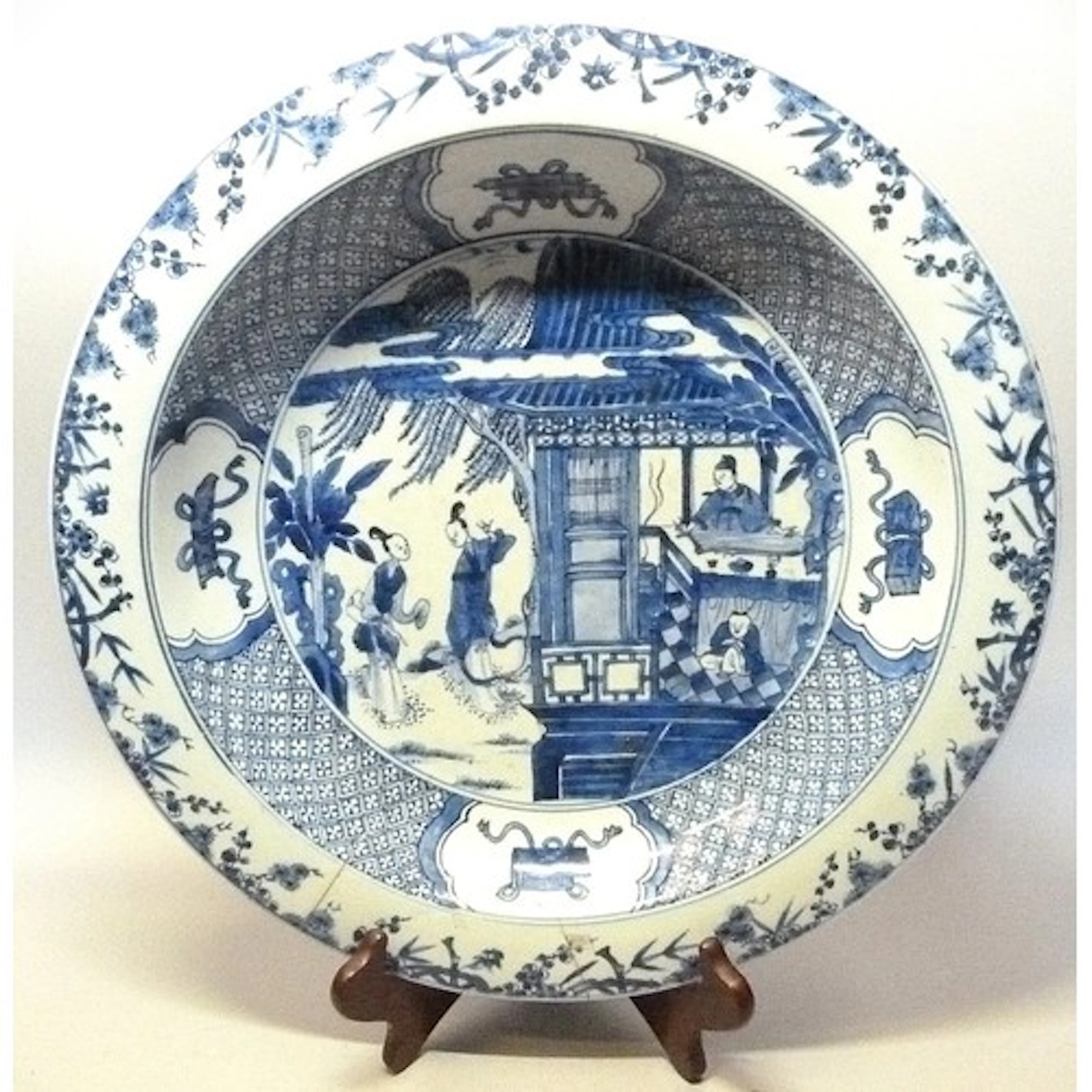 Chinese Kangxi style blue and white porcelain charger, Qing ...