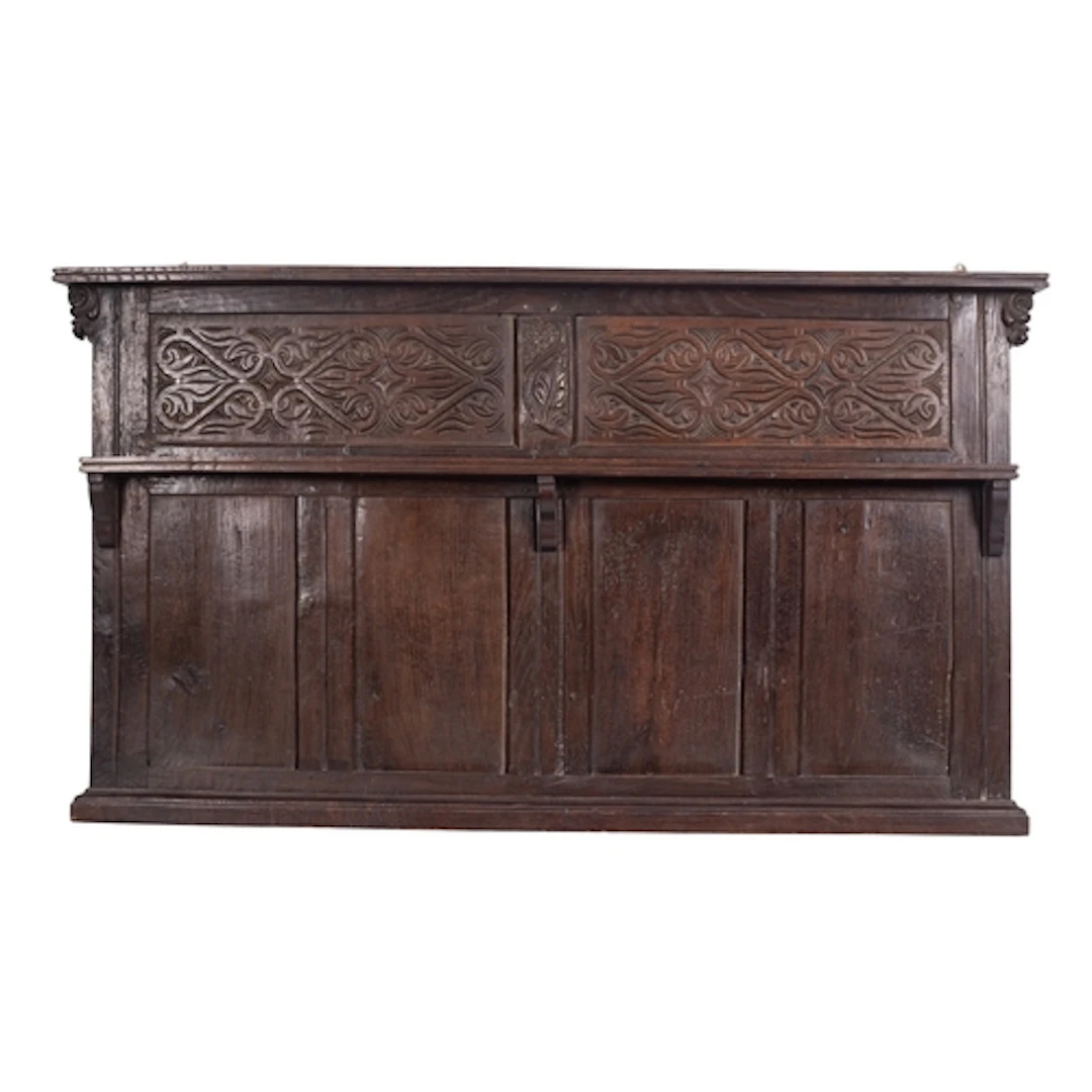 A stained oak overmantel in Jacobean style, late 19th centur...