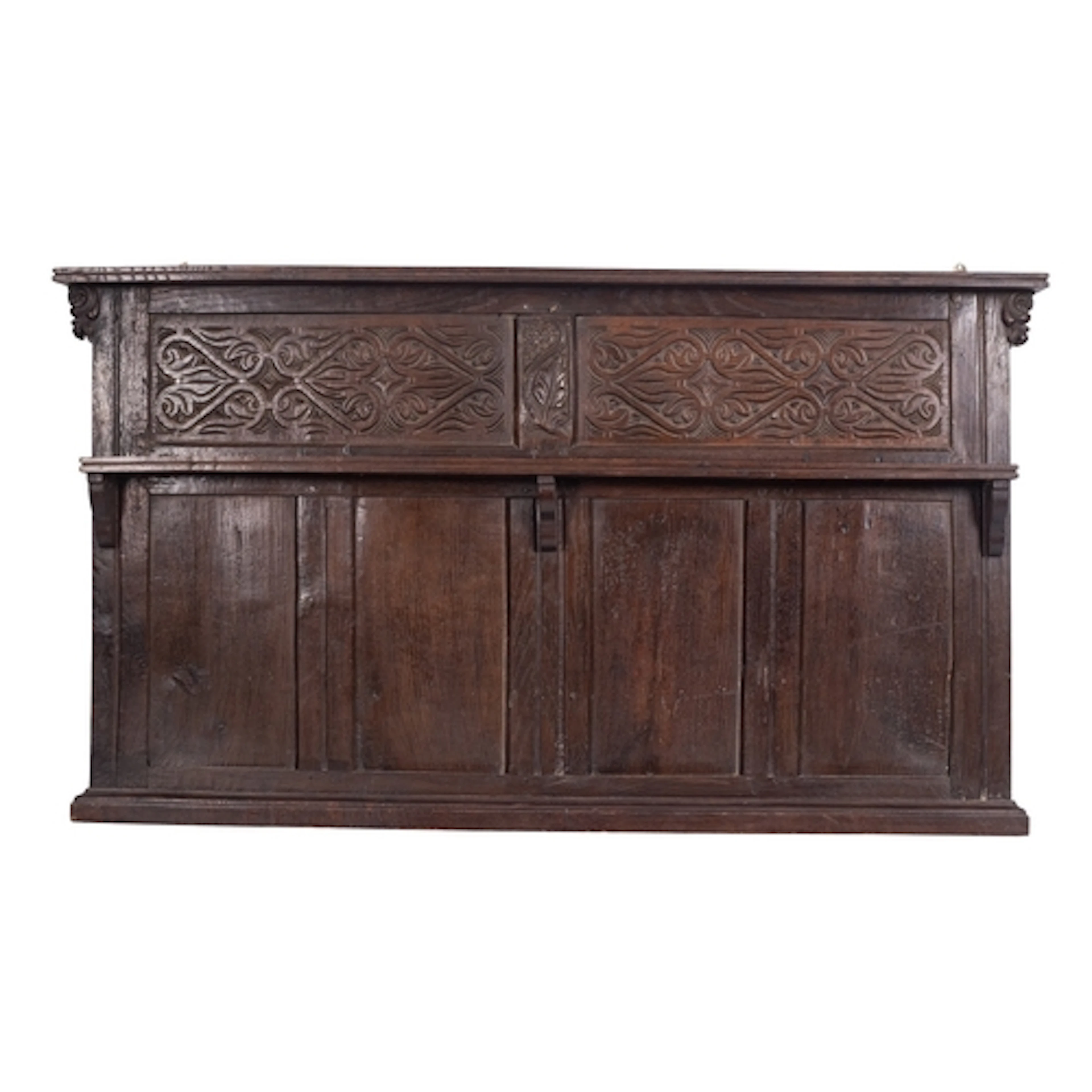 A stained oak overmantel in Jacobean style, late 19th centur...