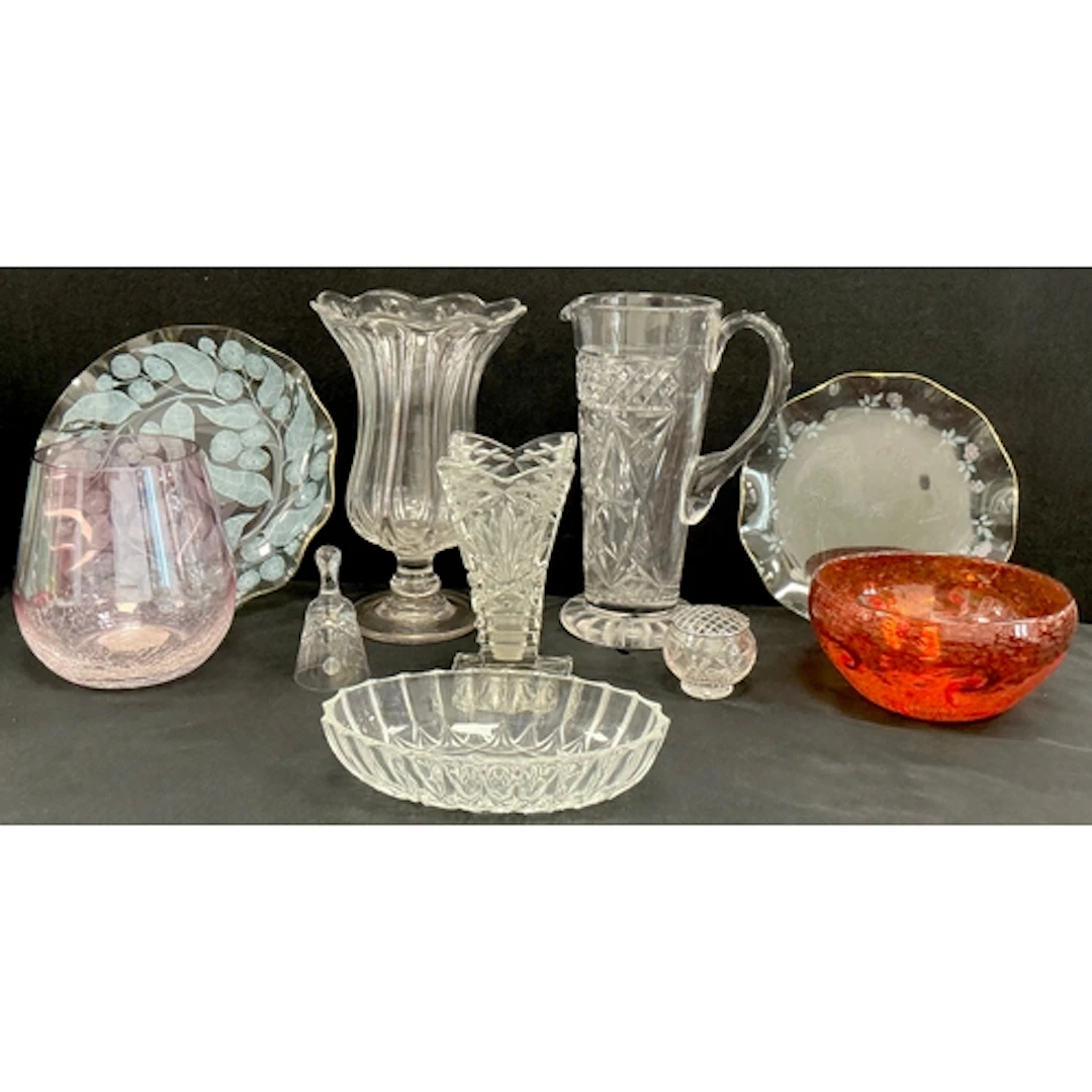 Glassware - a 19th century celery vase with scalloped rim on...