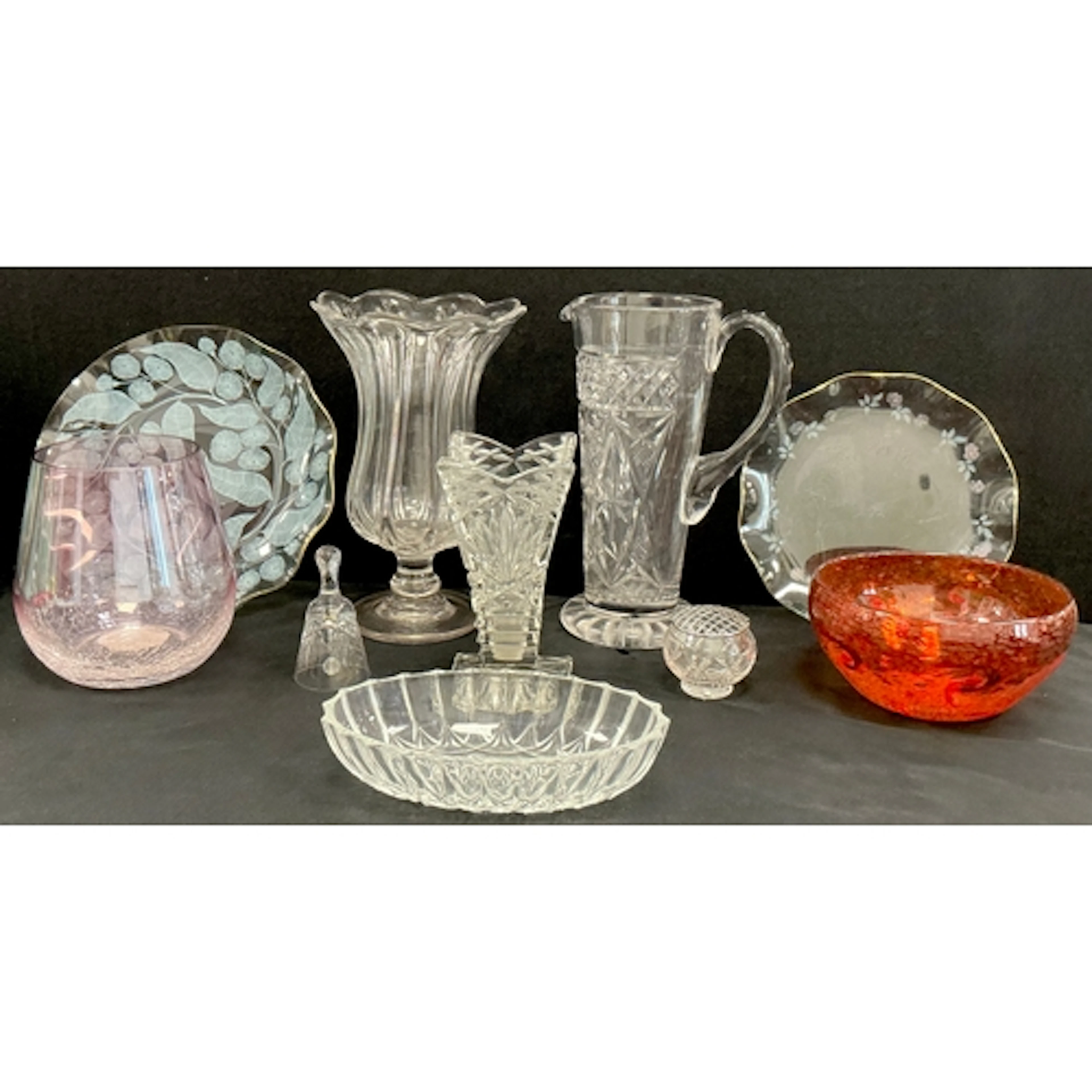 Glassware - a 19th century celery vase with scalloped rim on...