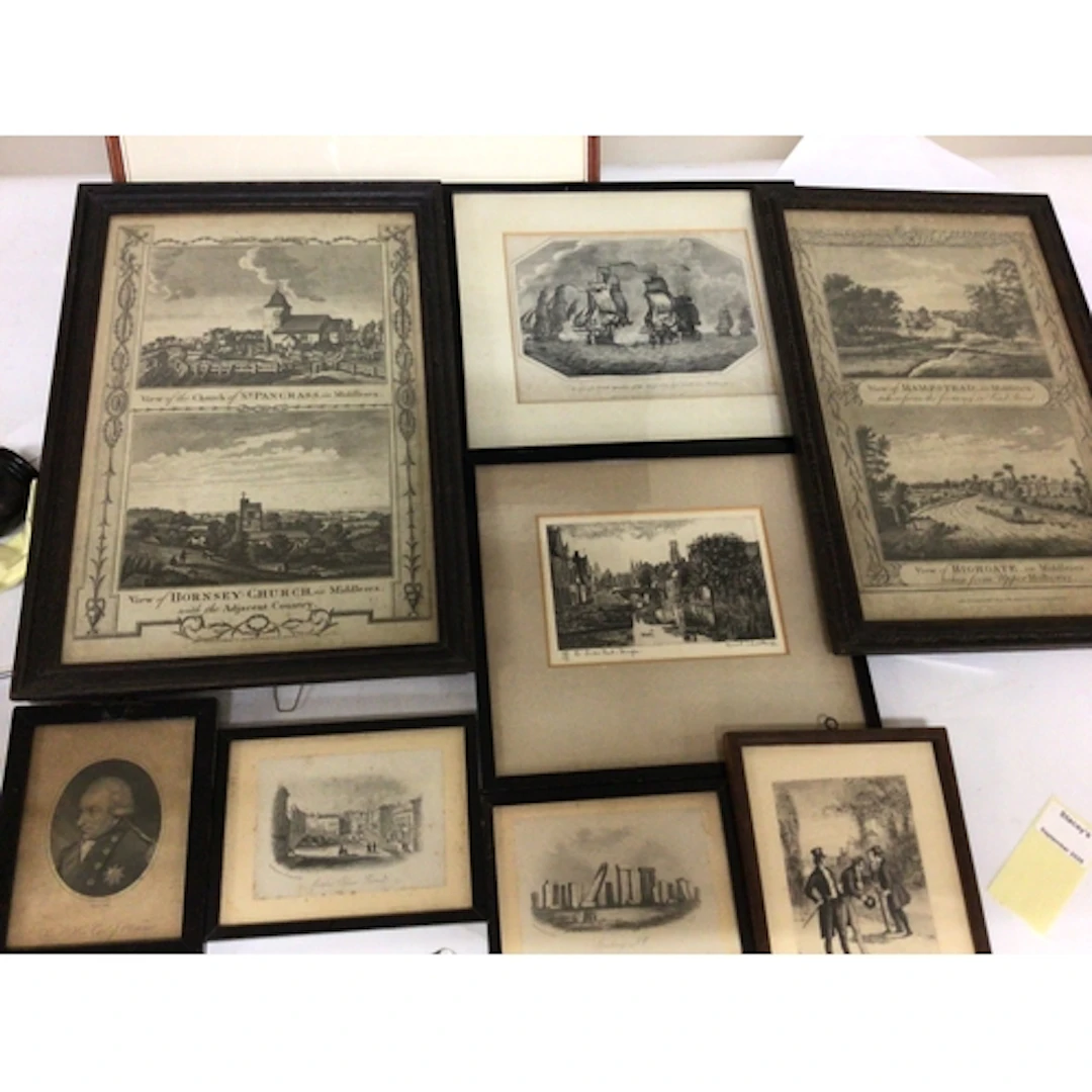 A collection of prints and drypoint engravings including ear...