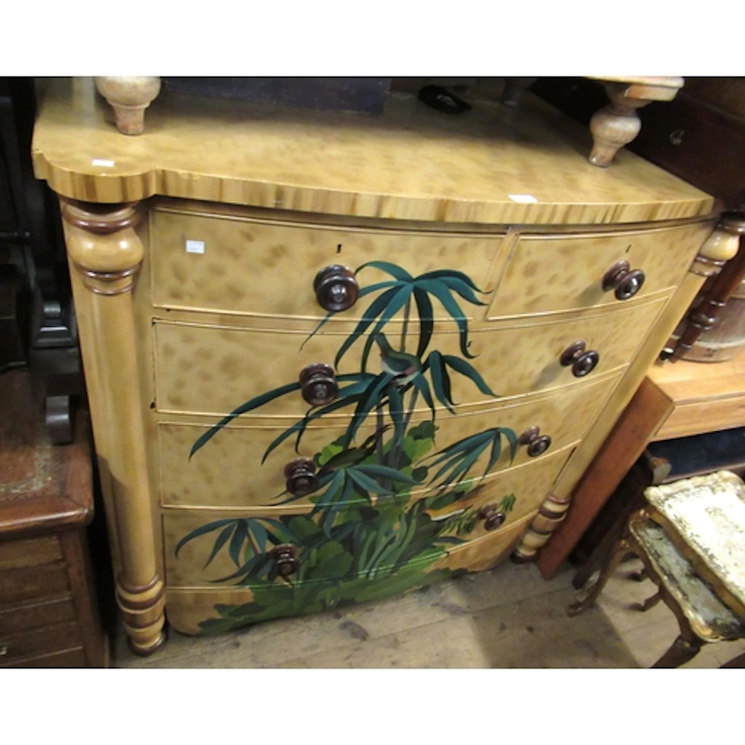 Large 19th Century painted pine chest, of two short and thre...